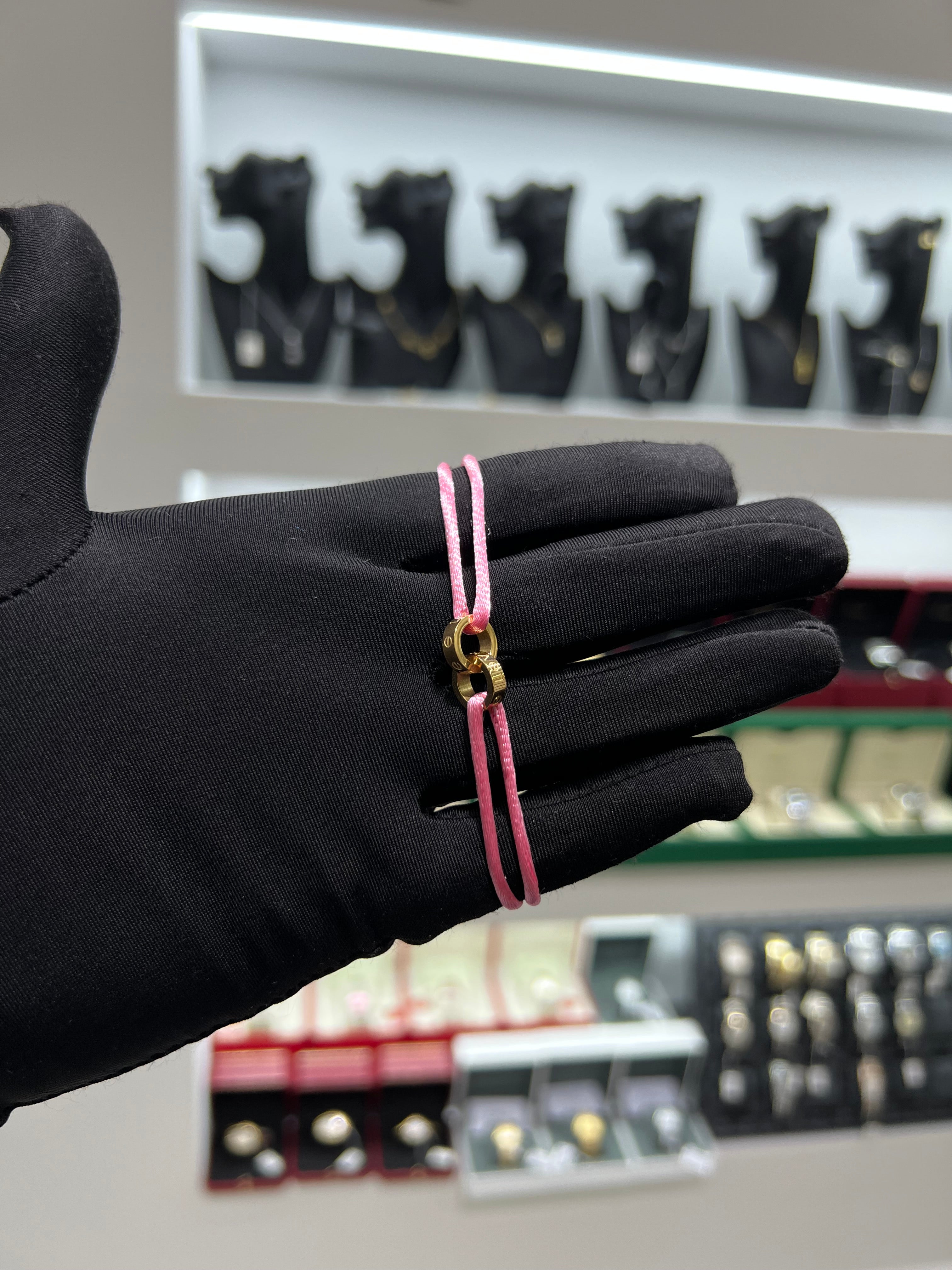 كارتير خيط وردي حلقتين ذهبي