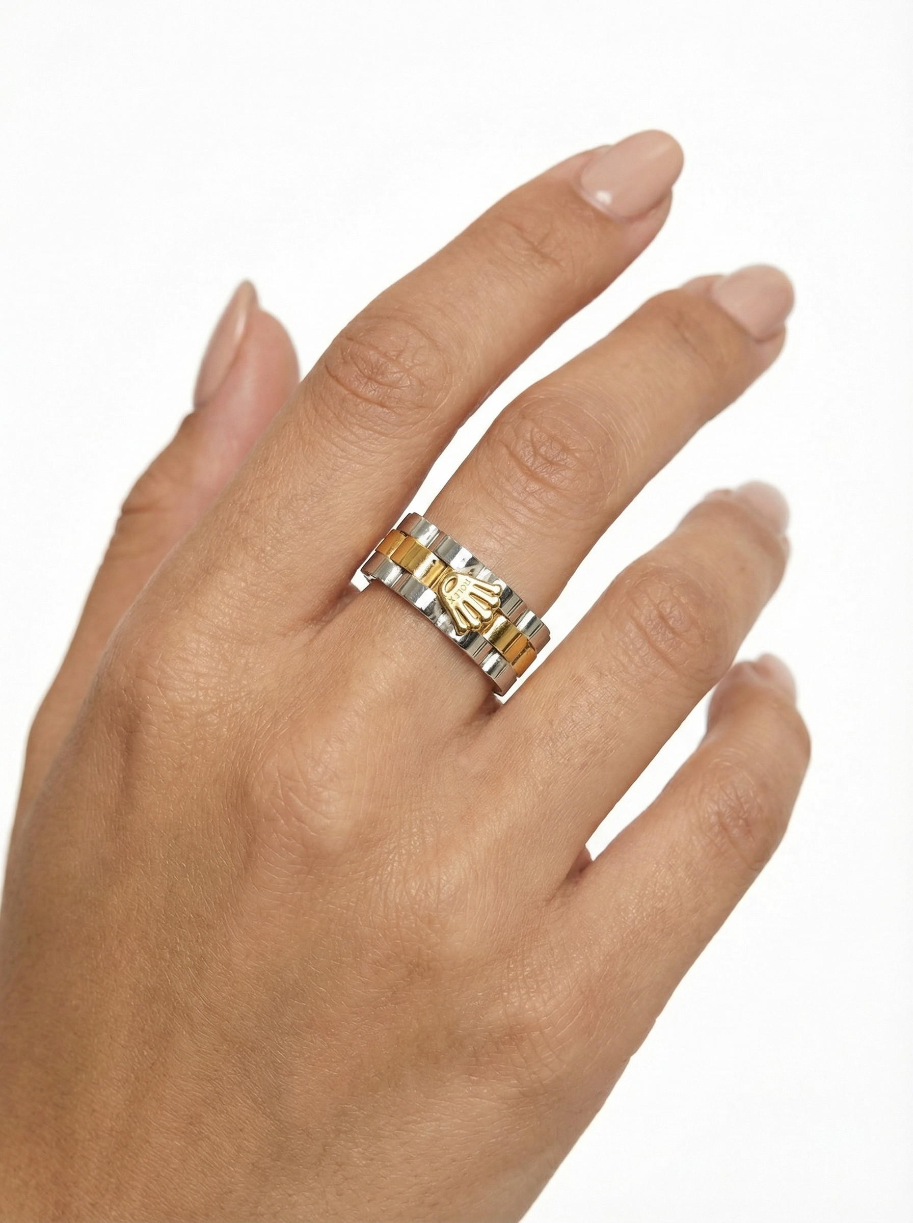 خاتم رولكس ذهبي في الفضي عريض