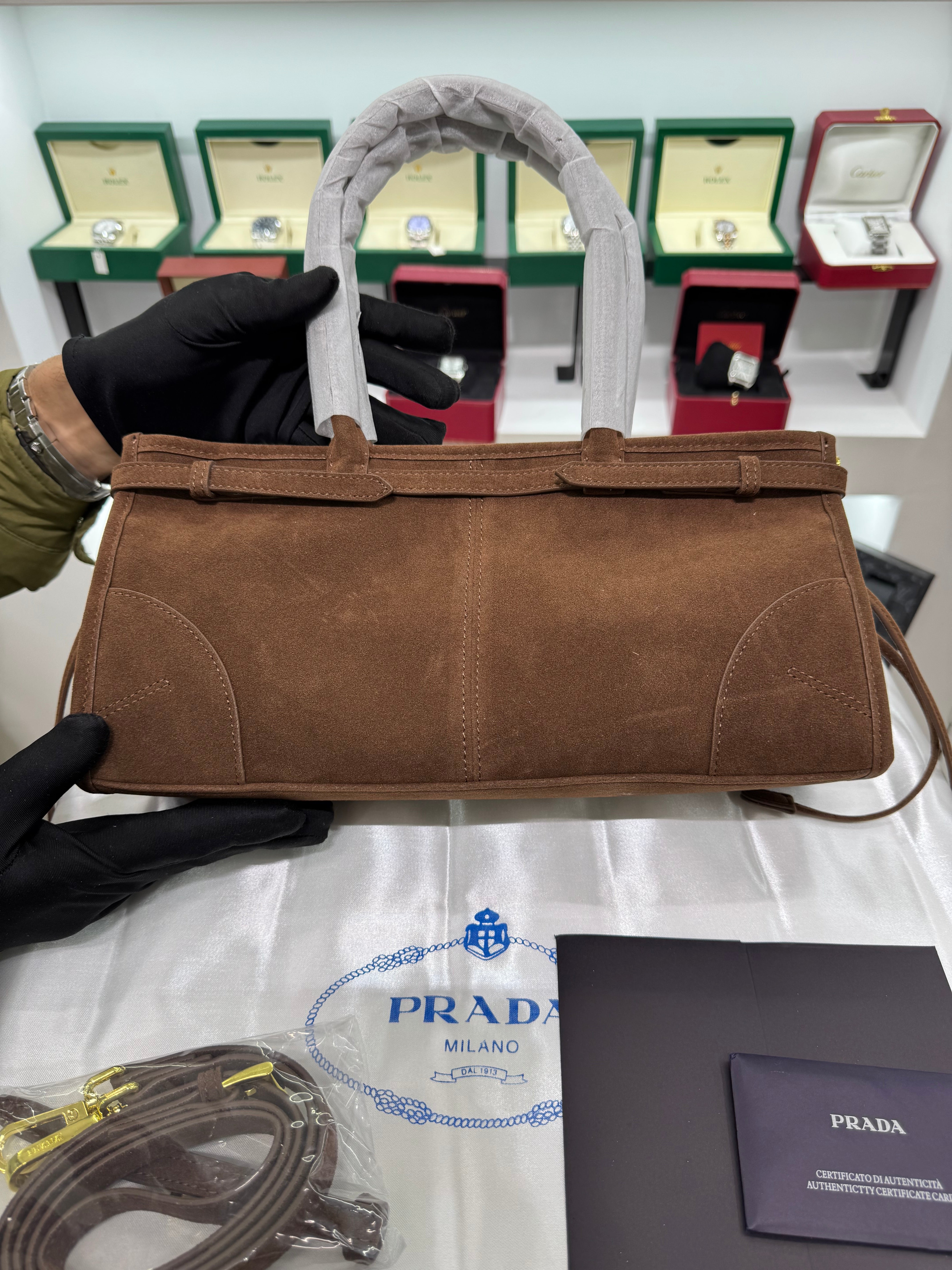 Suede Belted Top-Handle medium Bag