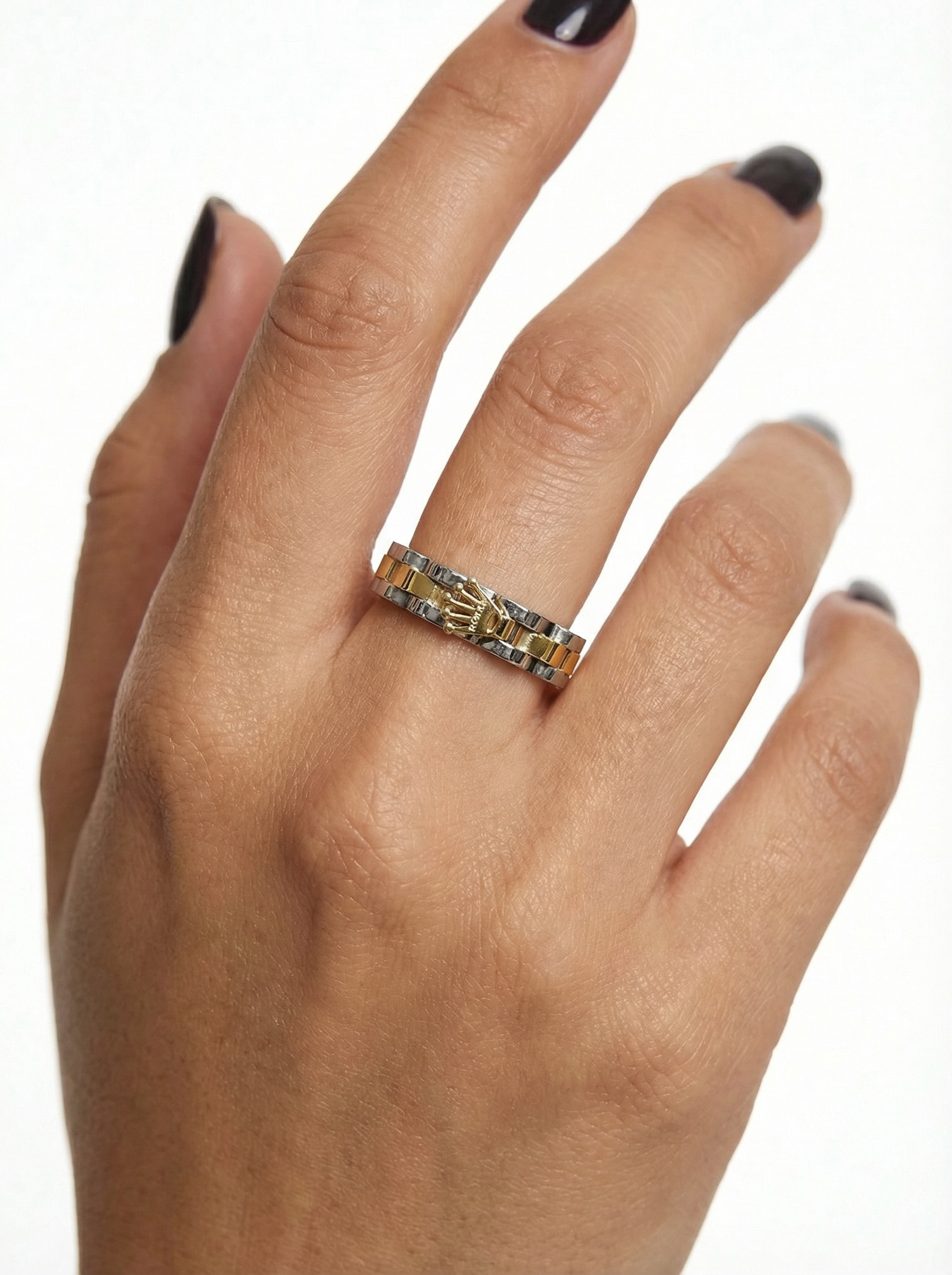 خاتم رولكس رفيع ذهبي بالفضي