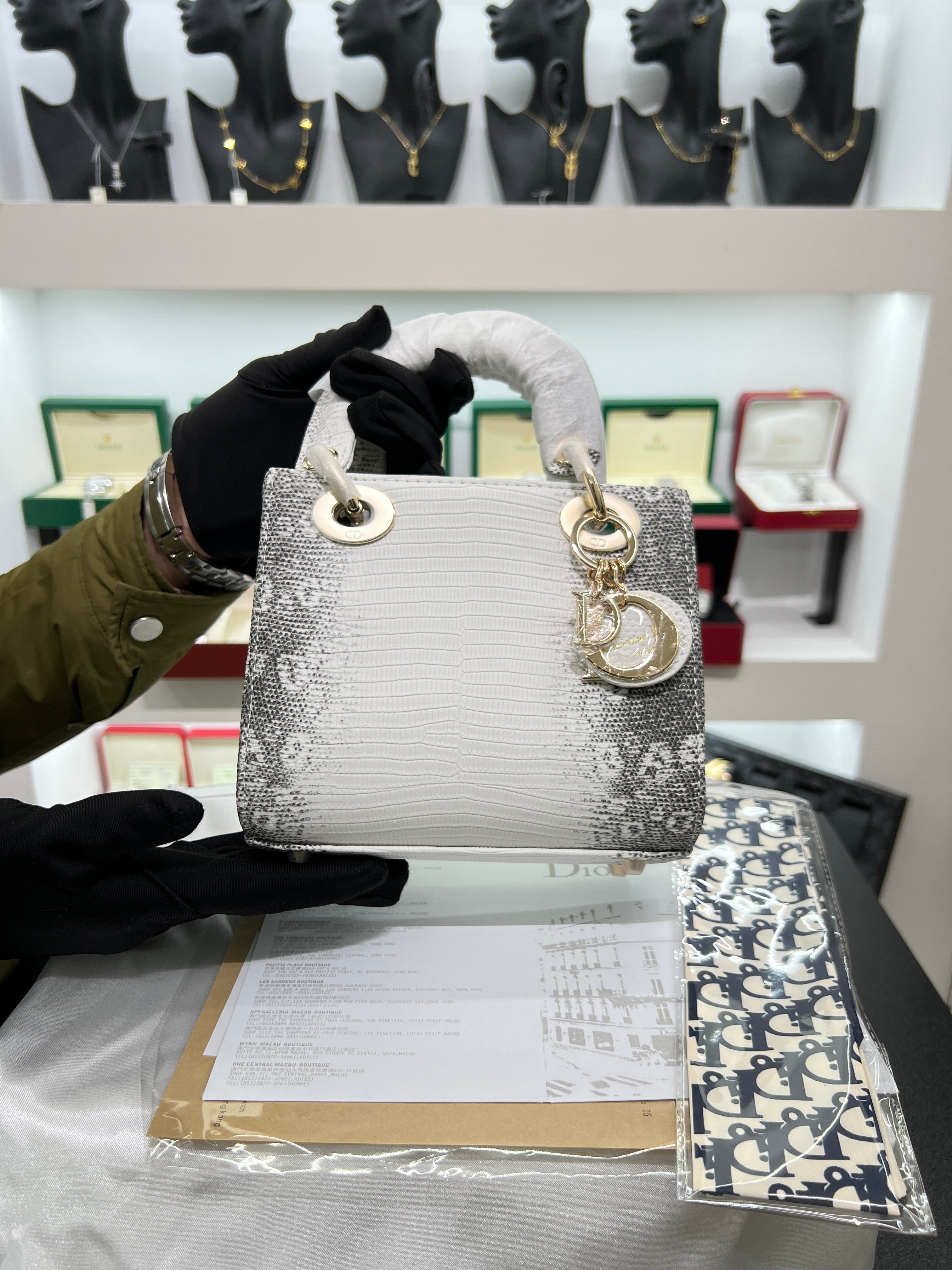 Lady mini Bag in Lizard-Effect Calfskin (Two-Tone)