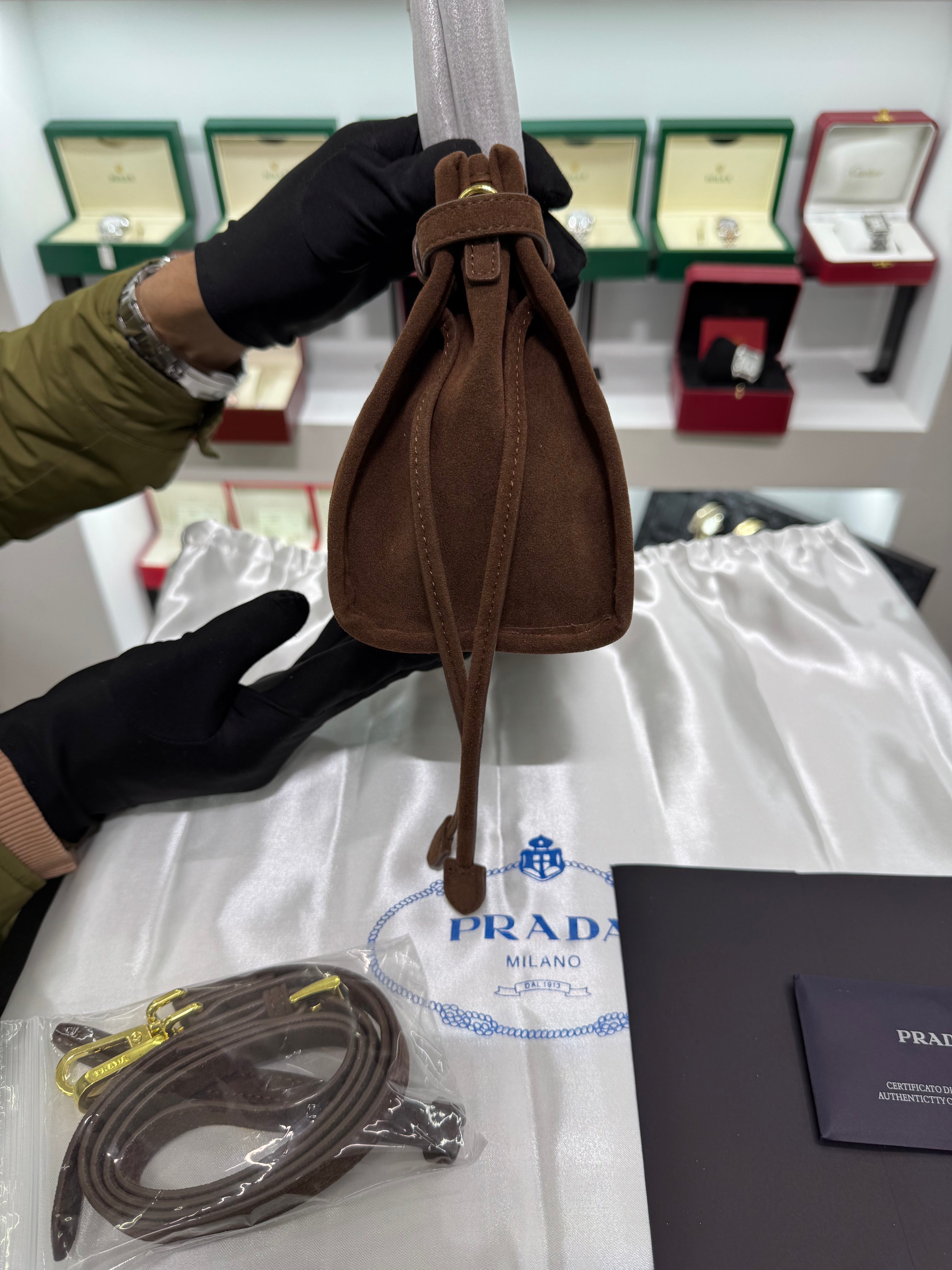 Suede Belted Top-Handle medium Bag