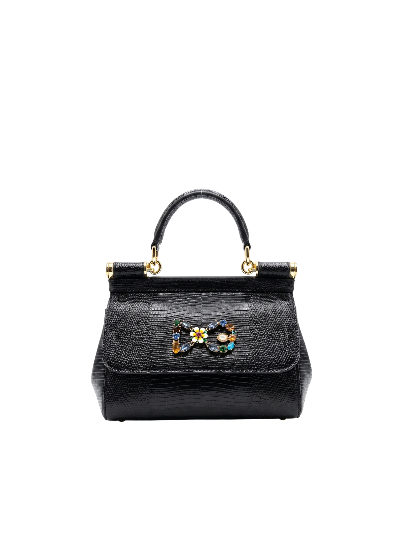 حقيبة سيسيلي صغيرة سوداء بنقشة جلد السحلية
Sicily Small – Black Lizard-Print