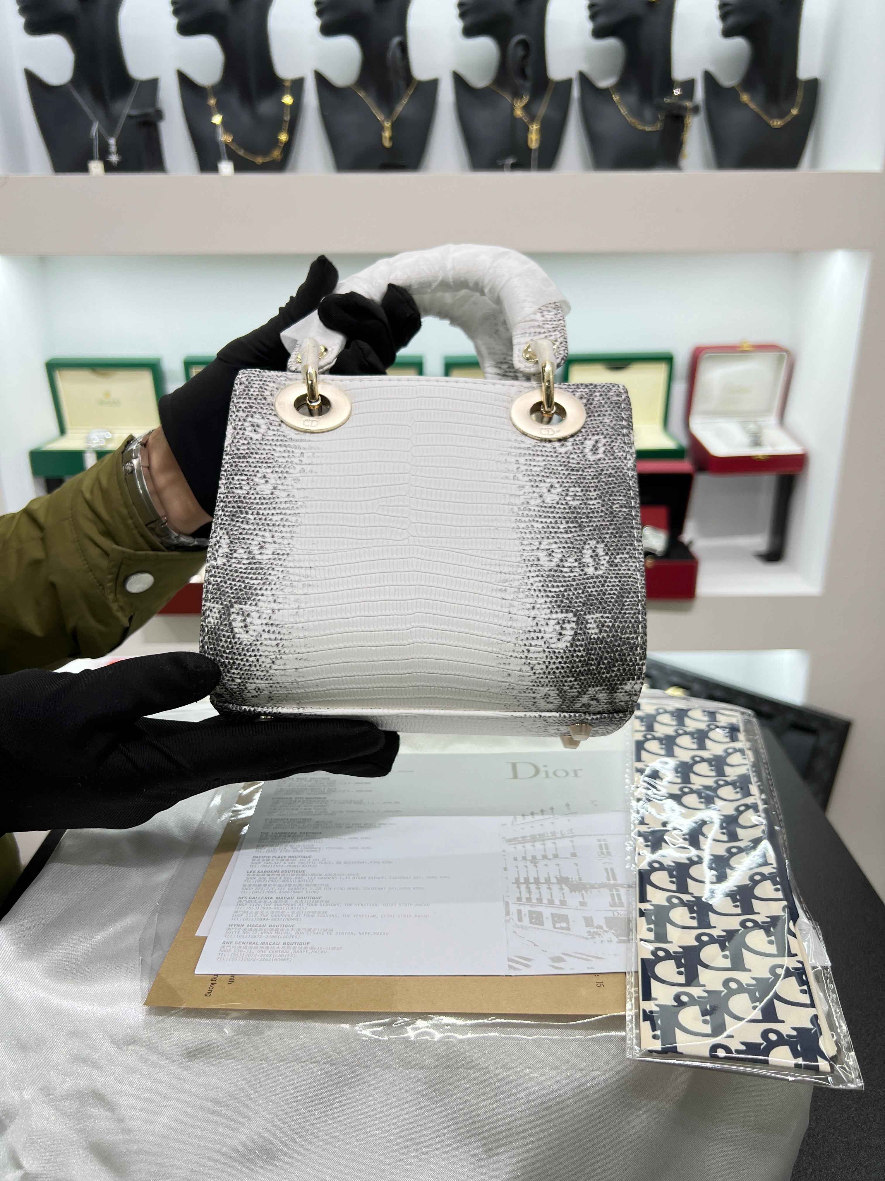 Lady mini Bag in Lizard-Effect Calfskin (Two-Tone)