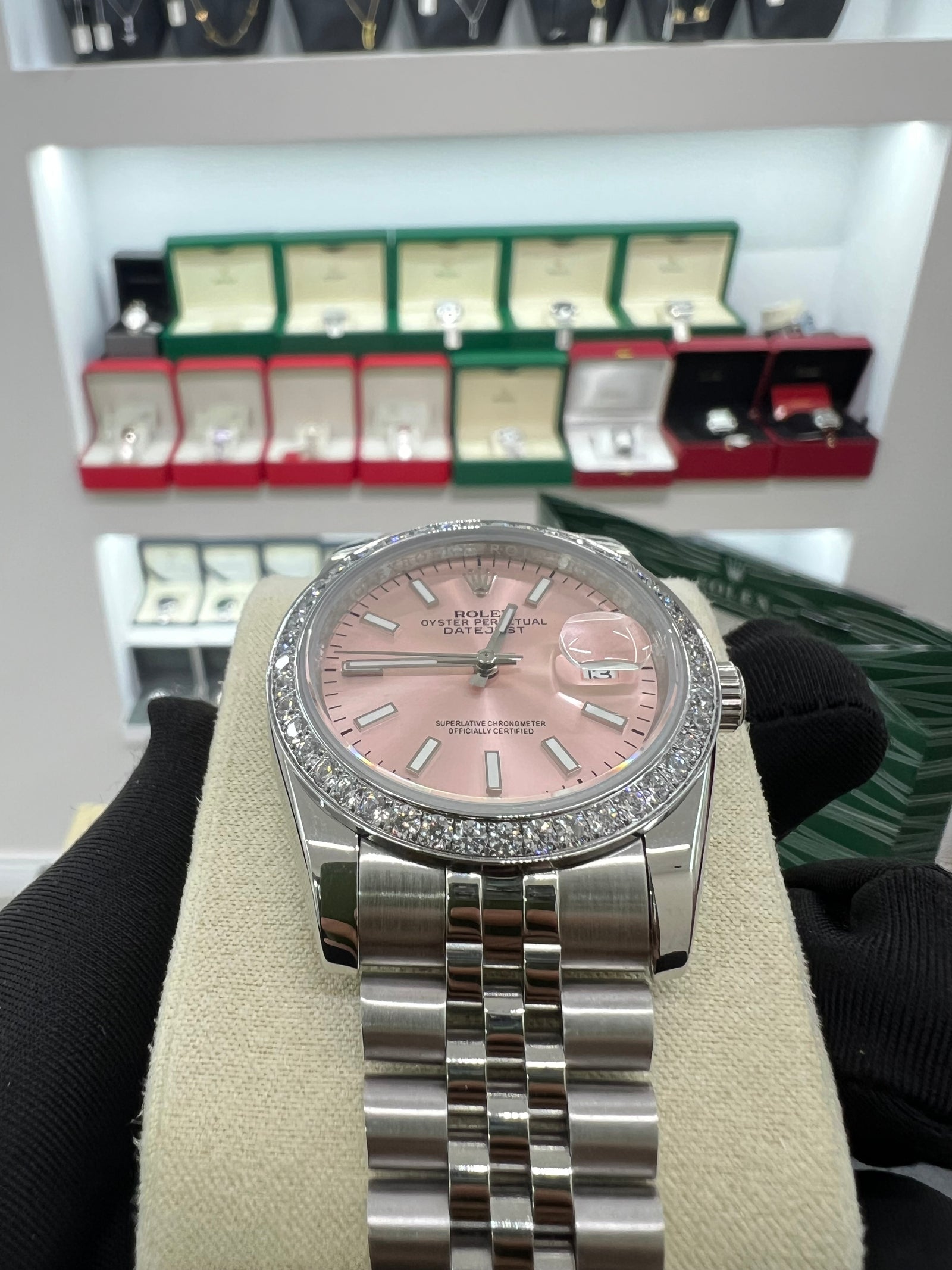 Datejust Pink Dial Diamond Bezel size 36