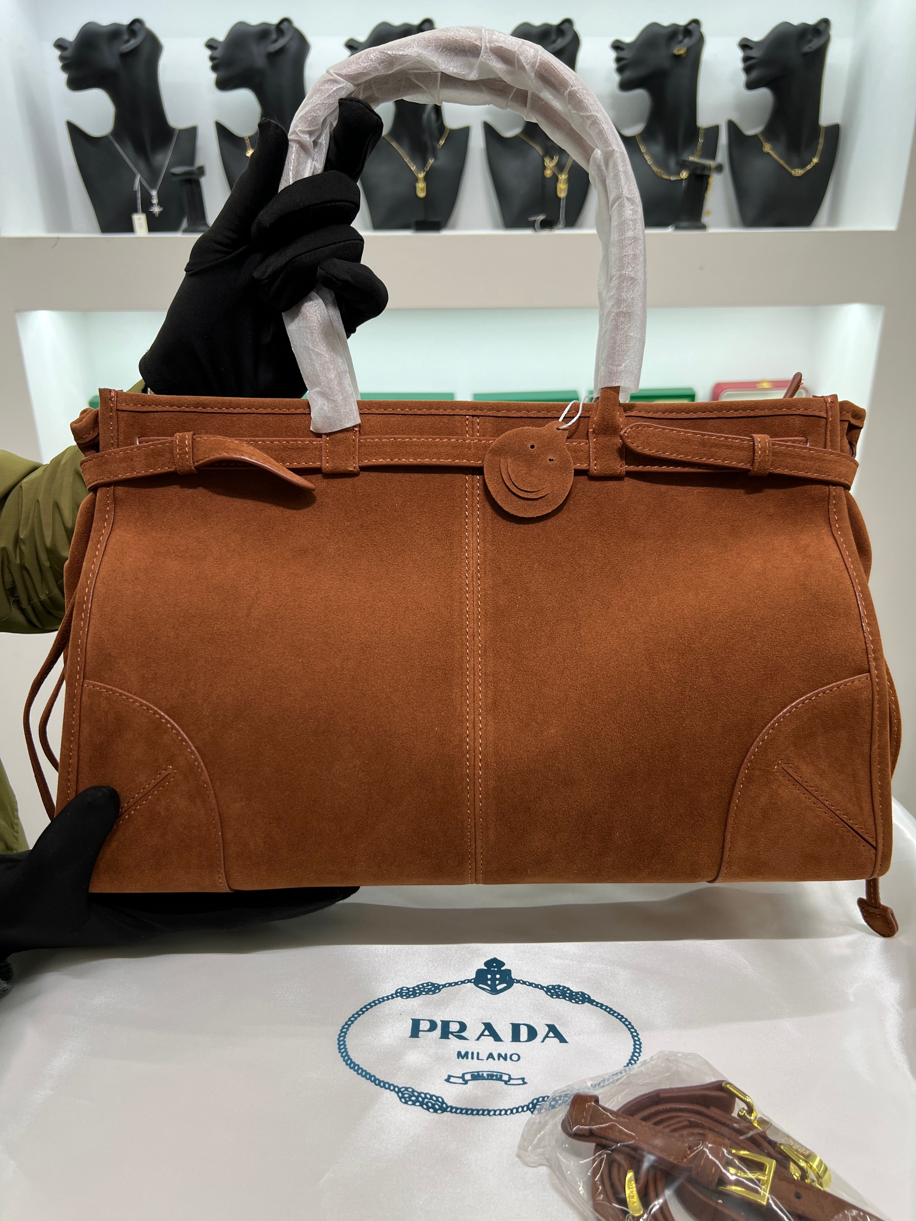 Suede Belted Top-Handle large Bag