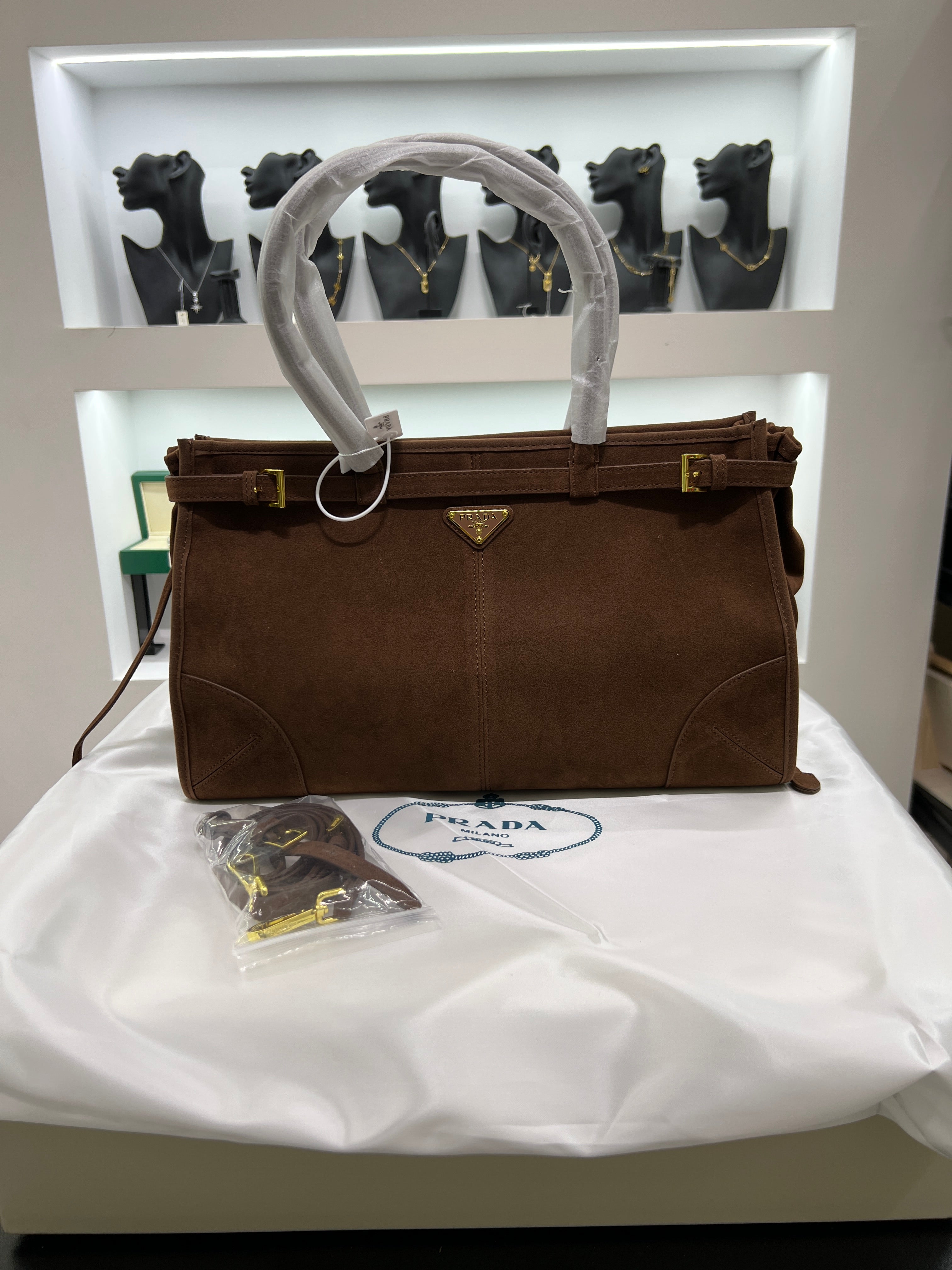 Suede Belted Top-Handle large Bag