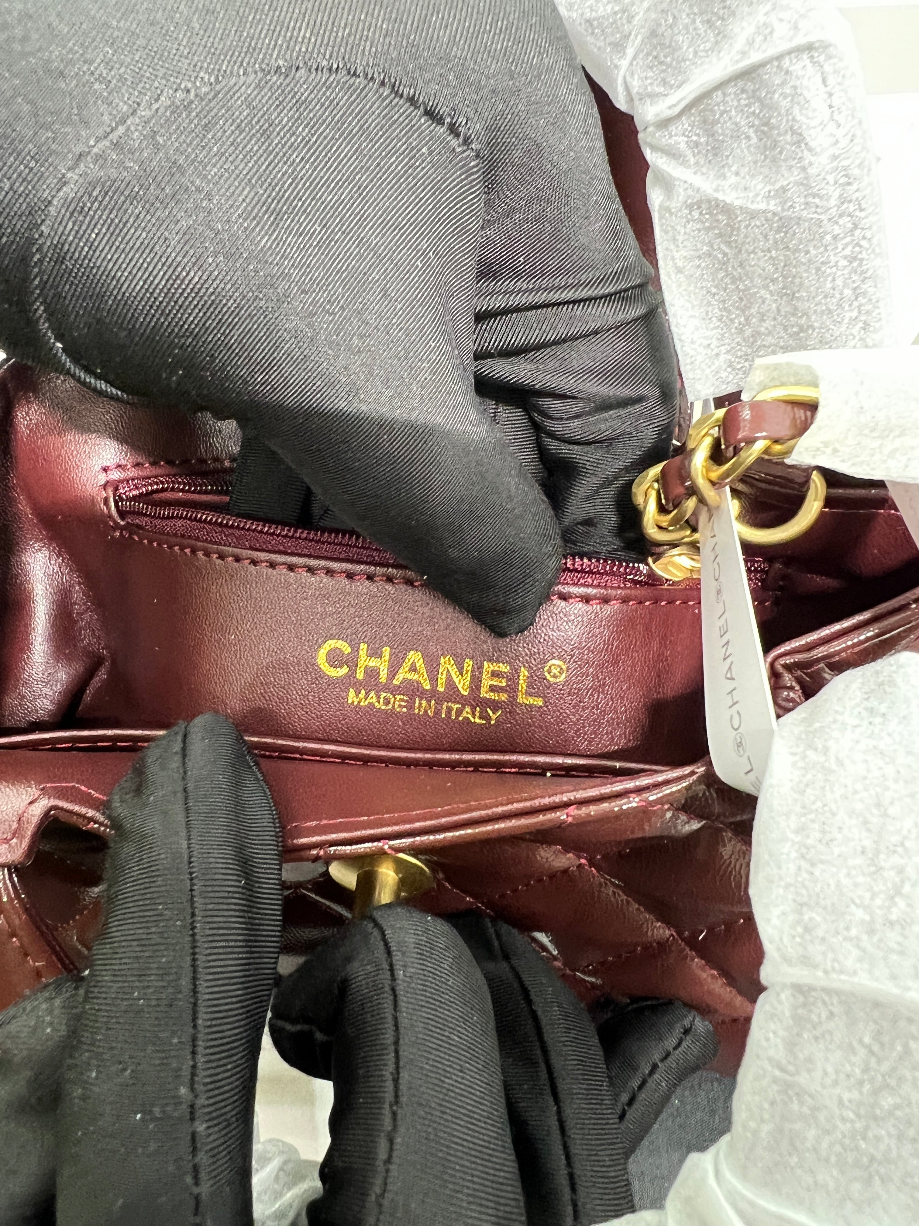 Handle Mini Flap Bag – Patent Calfskin (Burgundy)