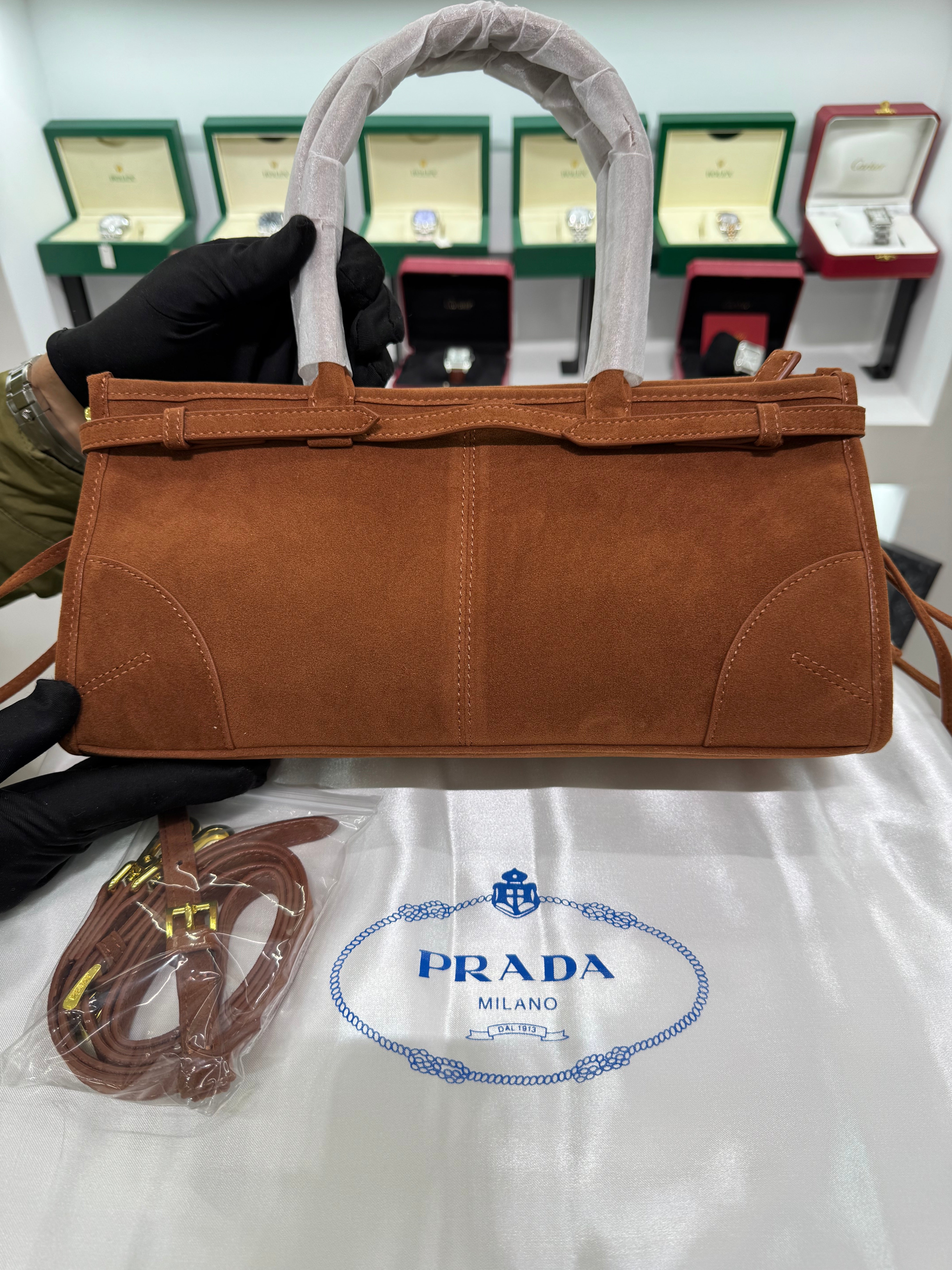 Suede Belted Top-Handle medium Bag