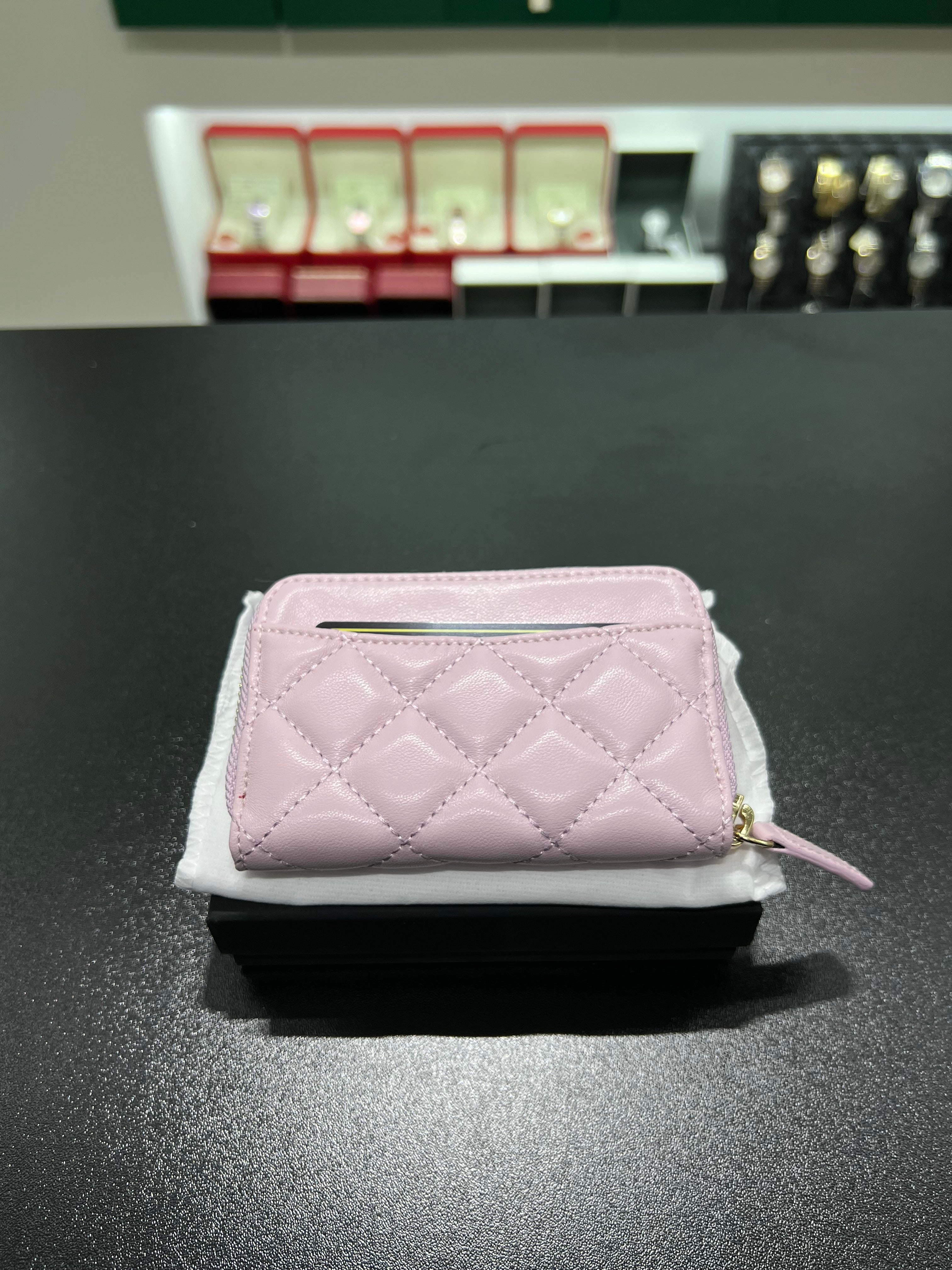 Chanel pink leather wallet