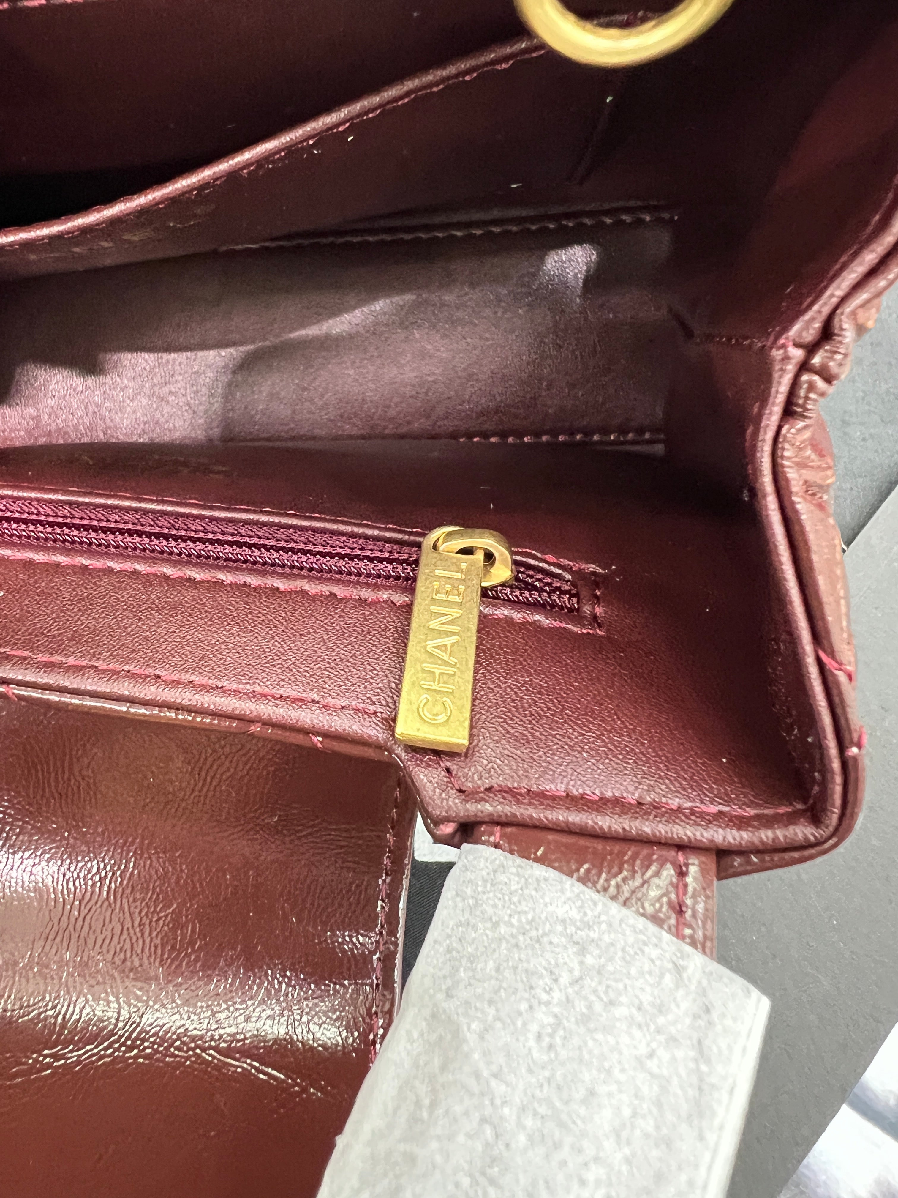 Handle Mini Flap Bag – Patent Calfskin (Burgundy)