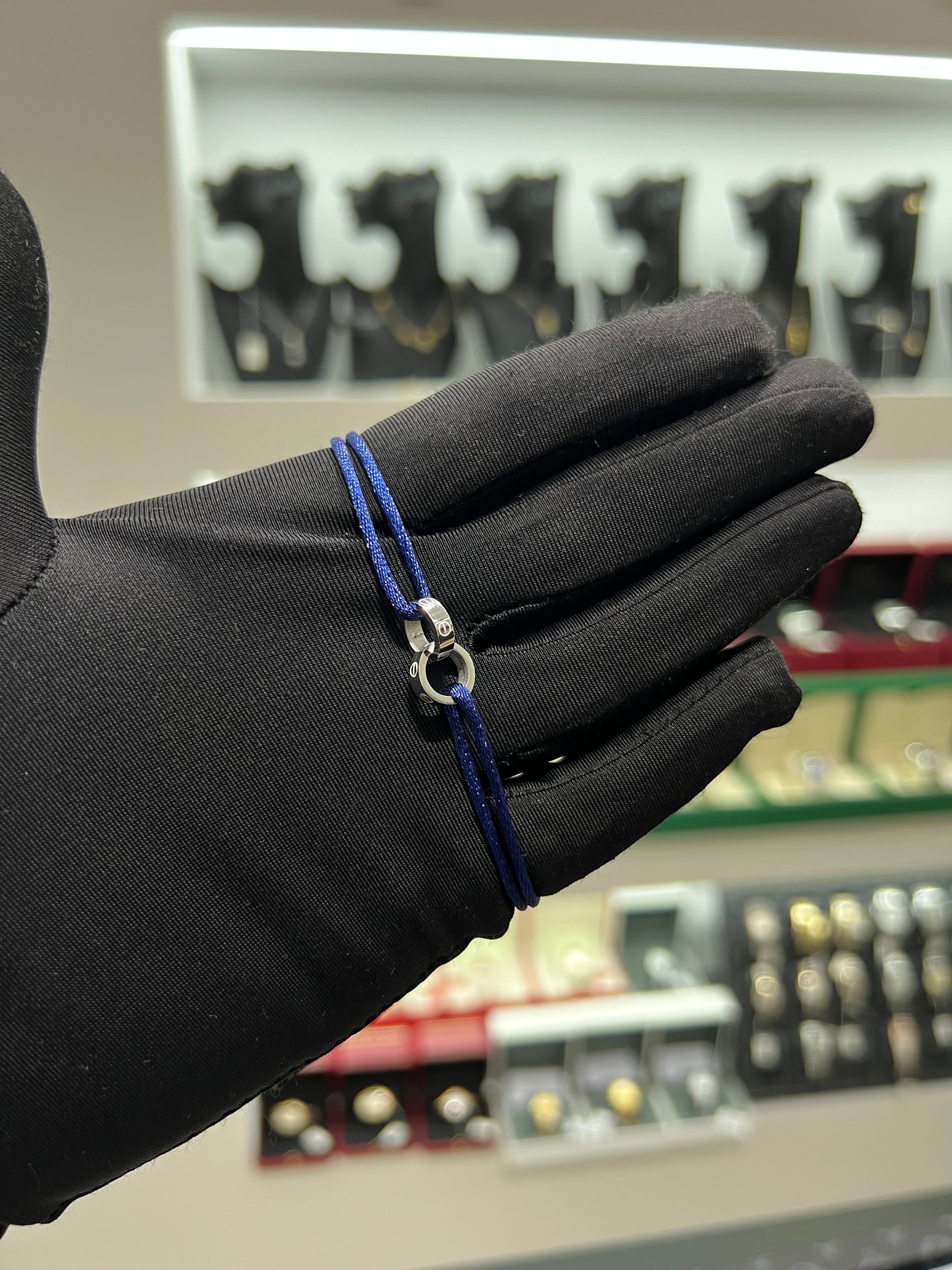 سوار خيط ازرق حلقتين فضي