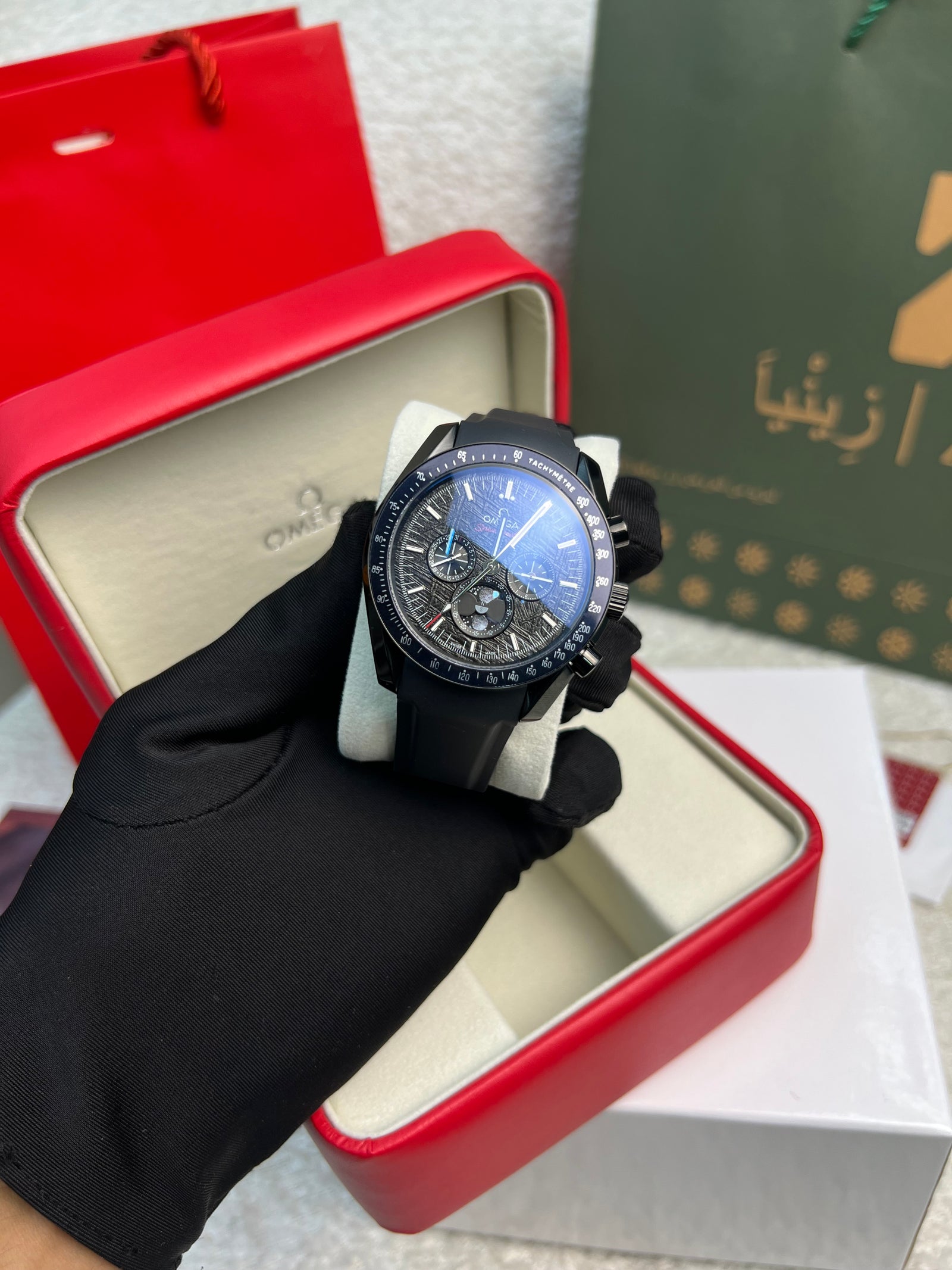 سبيدماستر واجهة القمر سيراميك أسود 44.25 مم Speedmaster Moonphase Black Ceramic