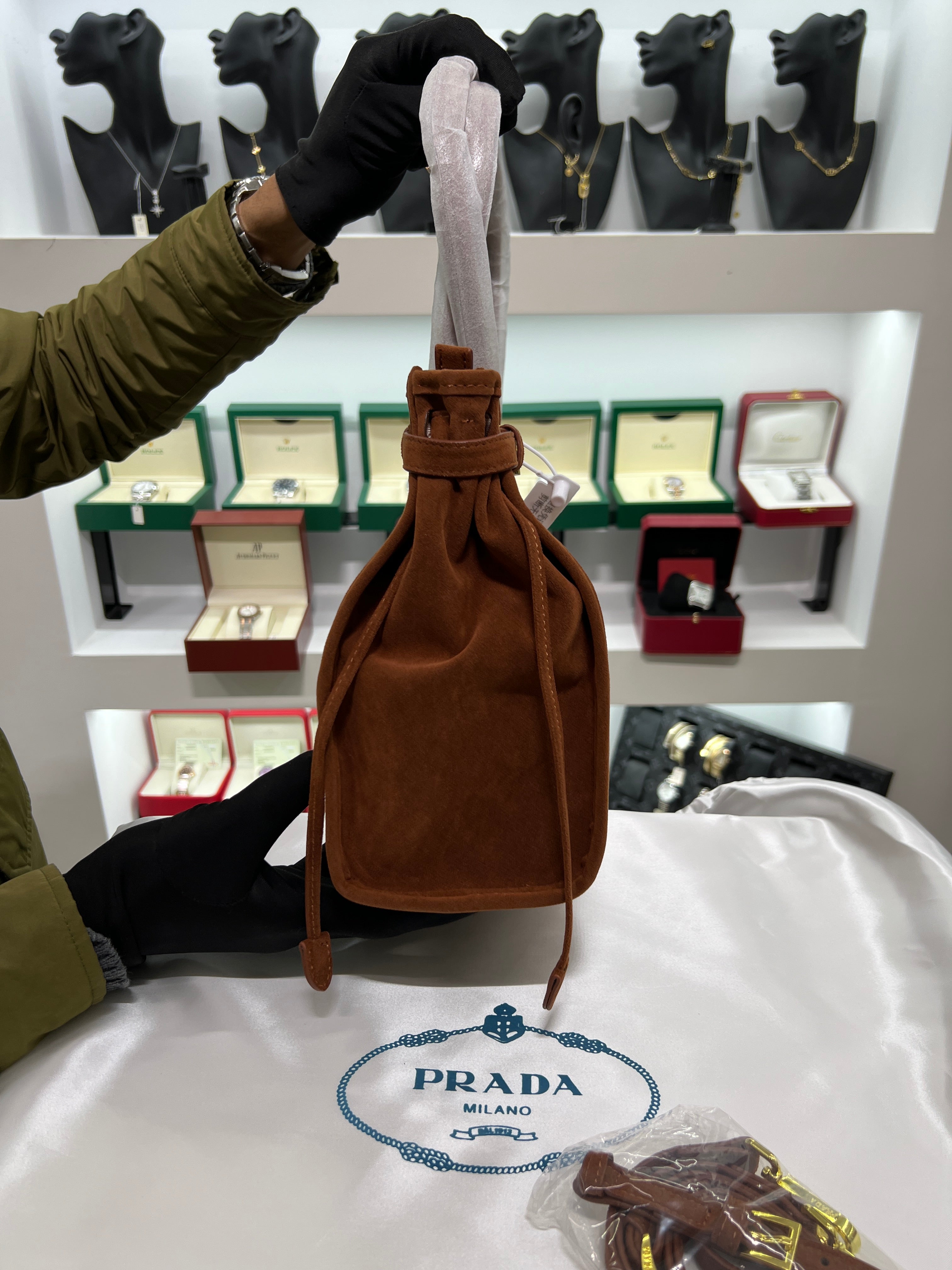 Suede Belted Top-Handle large Bag