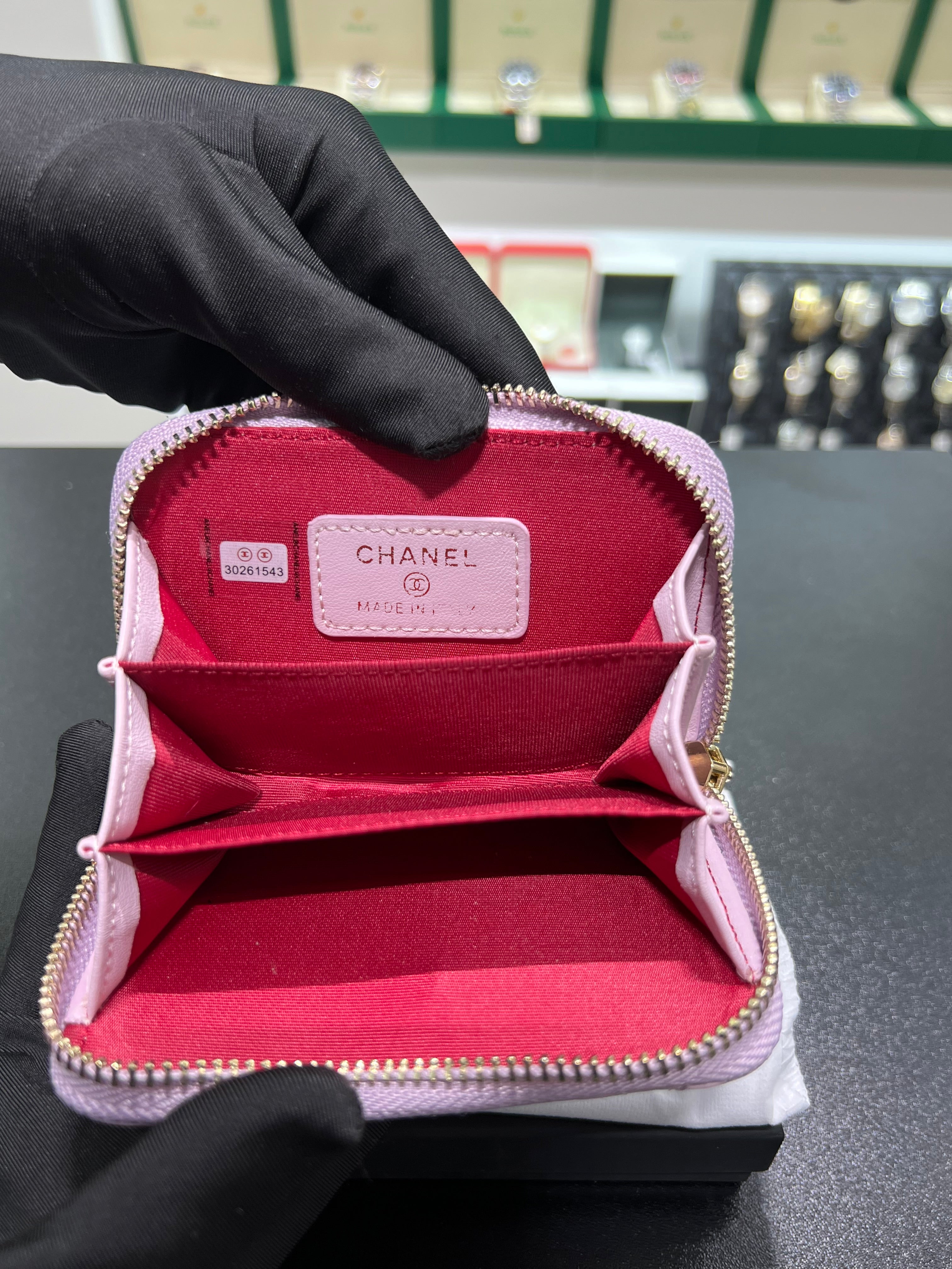 Chanel pink leather wallet