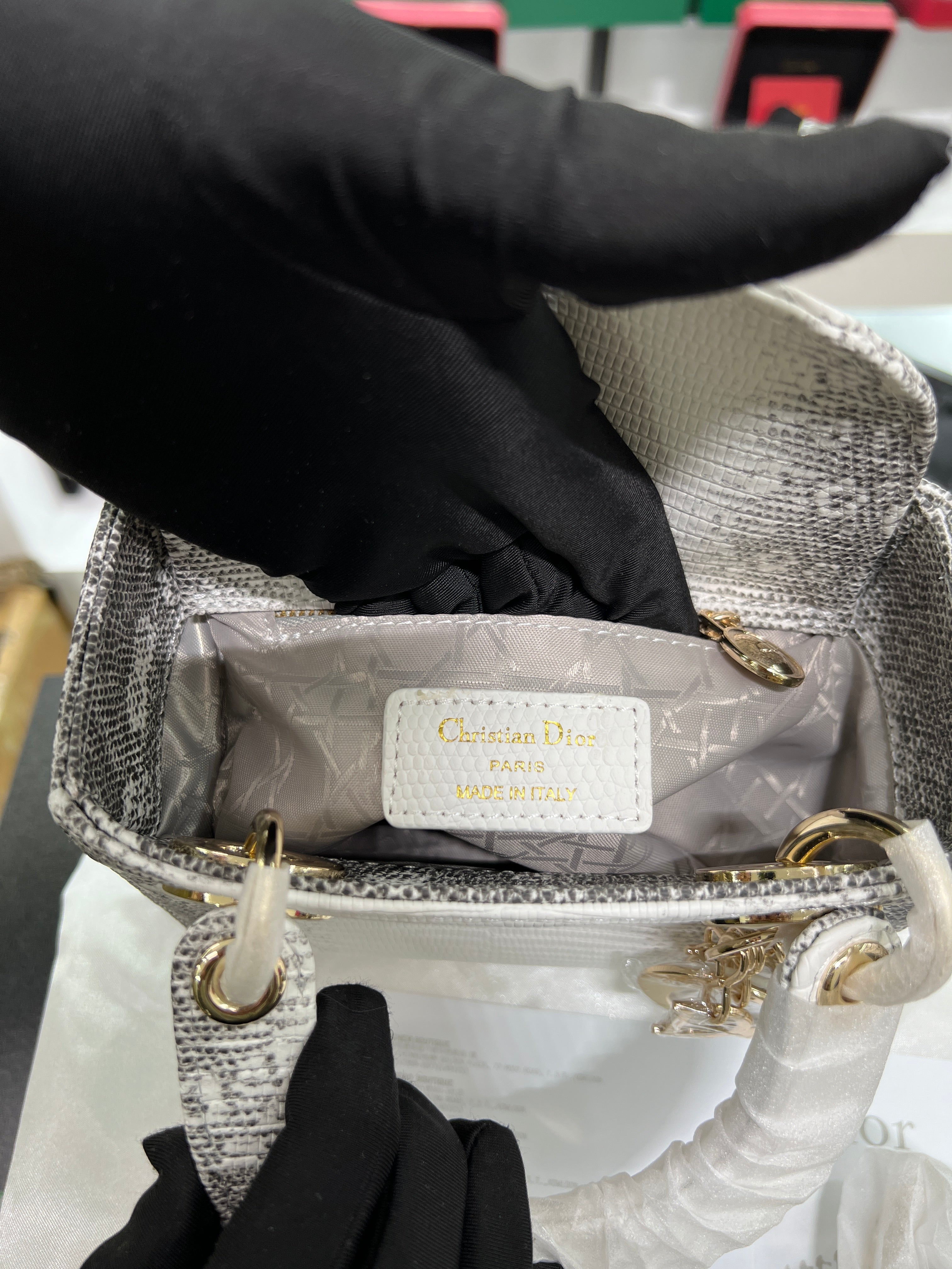 Lady mini Bag in Lizard-Effect Calfskin (Two-Tone)