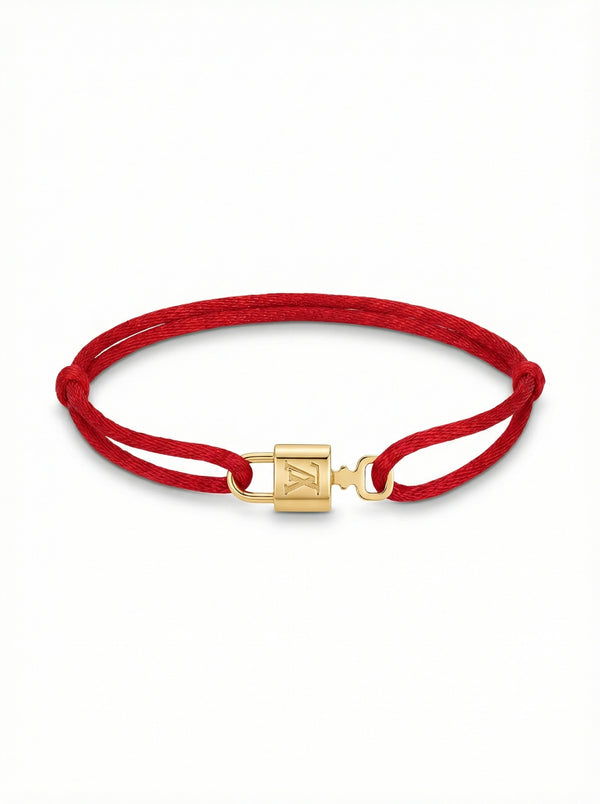 سوار خيط بقفل ذهبي – أحمر | Cord Bracelet Gold Lock – Red