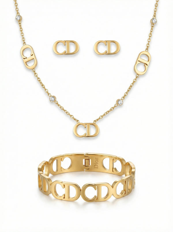 طقم مجوهرات مذهّب مع خاتم | Gold Jewelry Set with Ring