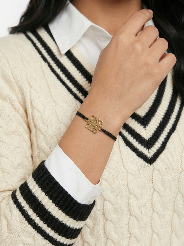 سوار خيط بنقشة هندسية – أسود | Cord Bracelet Geometric Motif – Black