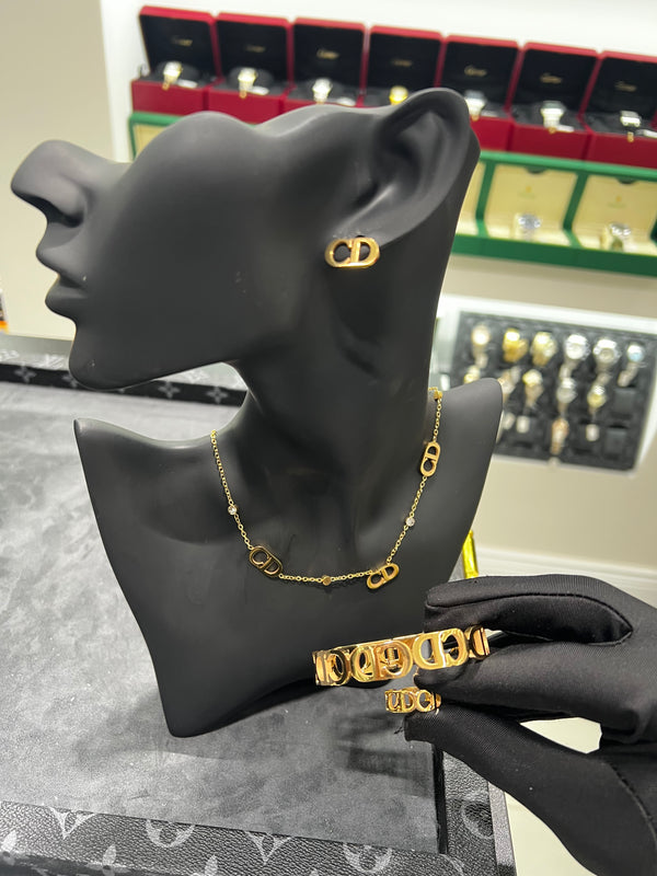 طقم مجوهرات مذهّب مع خاتم | Gold Jewelry Set with Ring