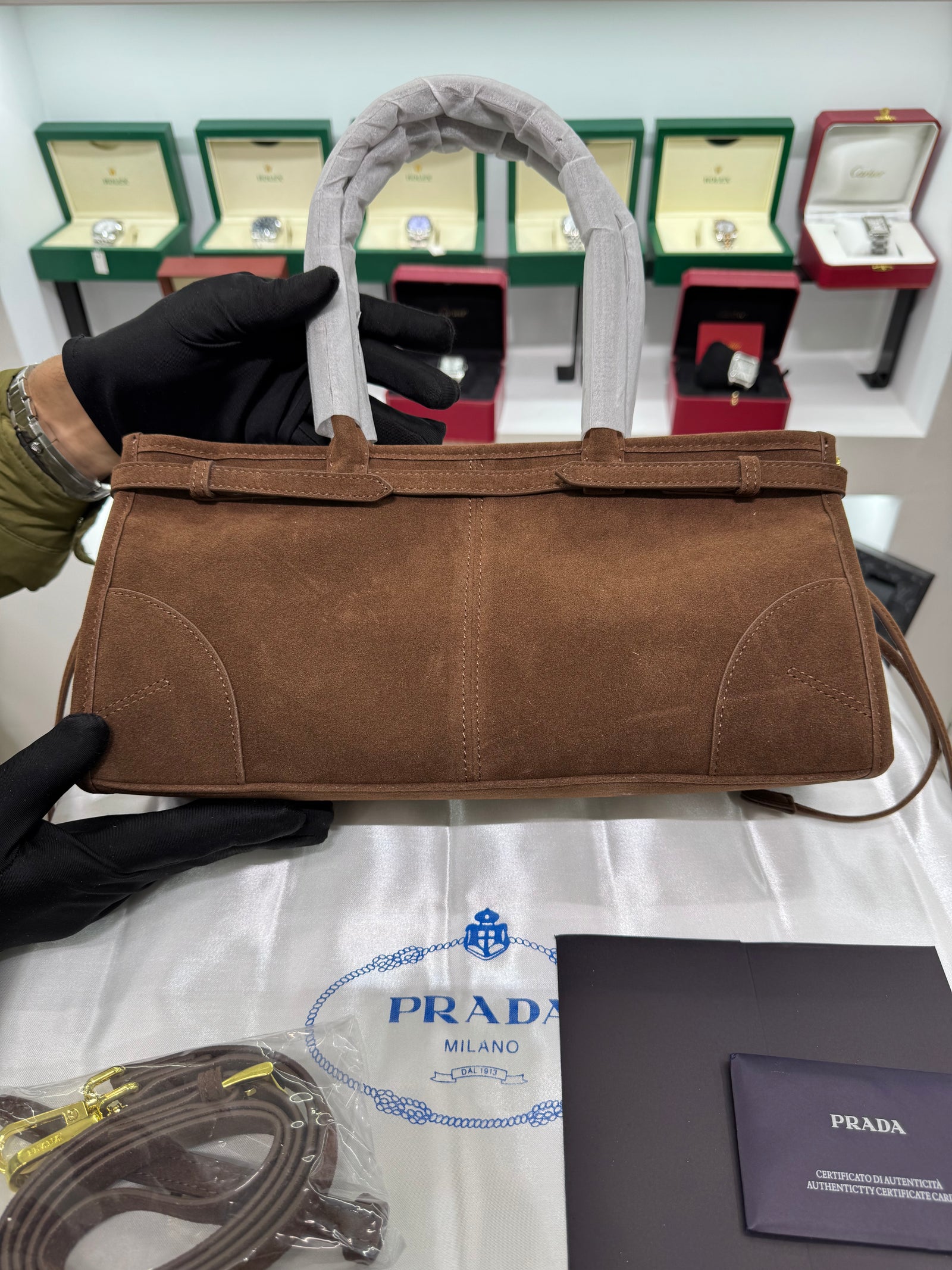 Suede Belted Top-Handle medium Bag