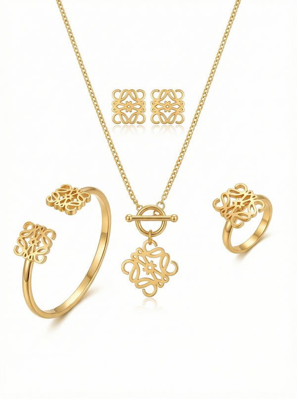 طقم مجوهرات بتصميم القفل مع خاتم | Lock Motif Jewelry Set with Ring