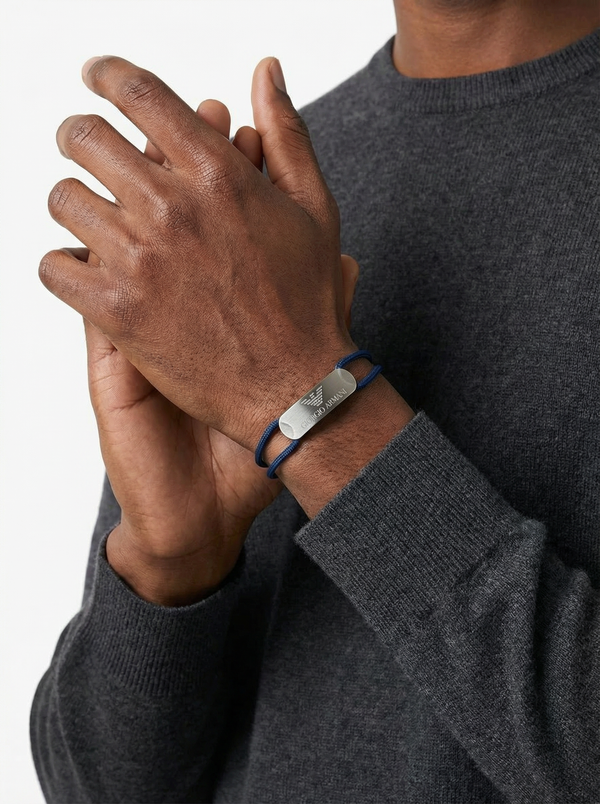 سوار خيط بلوحة مربعة – أزرق | Cord Bracelet Square Plate – Blue