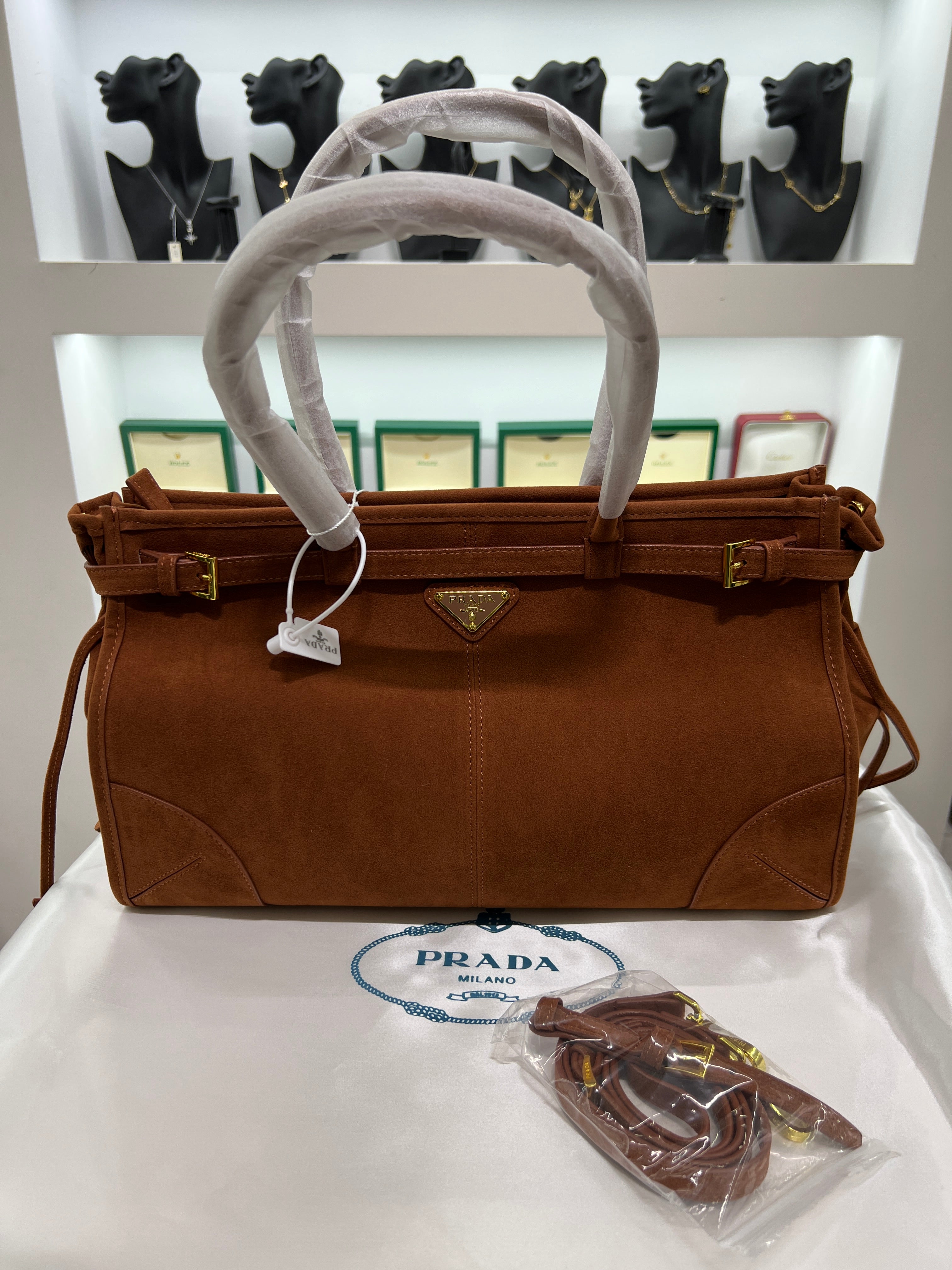 Suede Belted Top-Handle large Bag