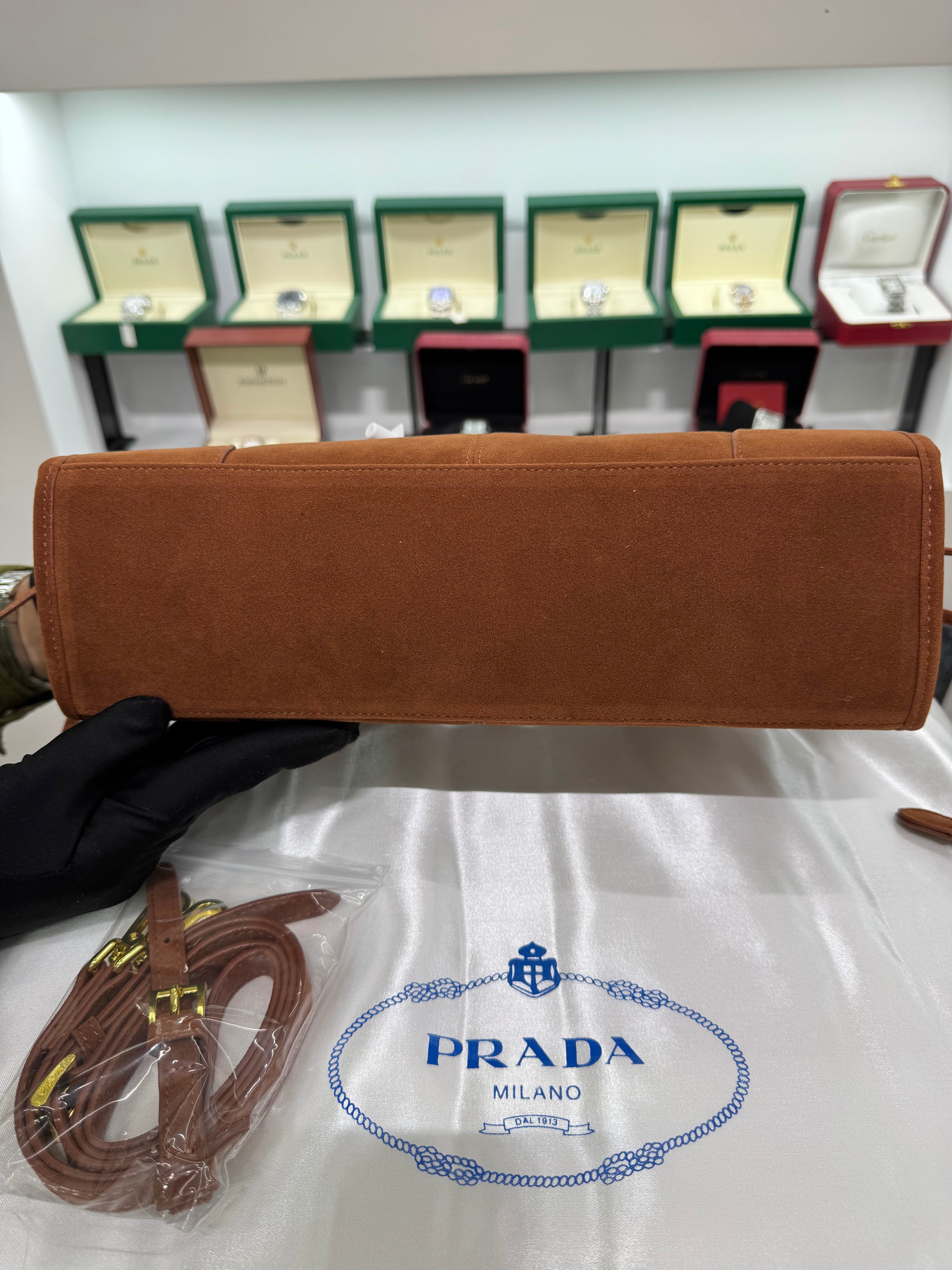 Suede Belted Top-Handle medium Bag