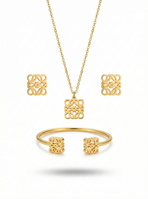 طقم مجوهرات ثلاثي هندسي | Three-Piece Geometric Jewelry Set