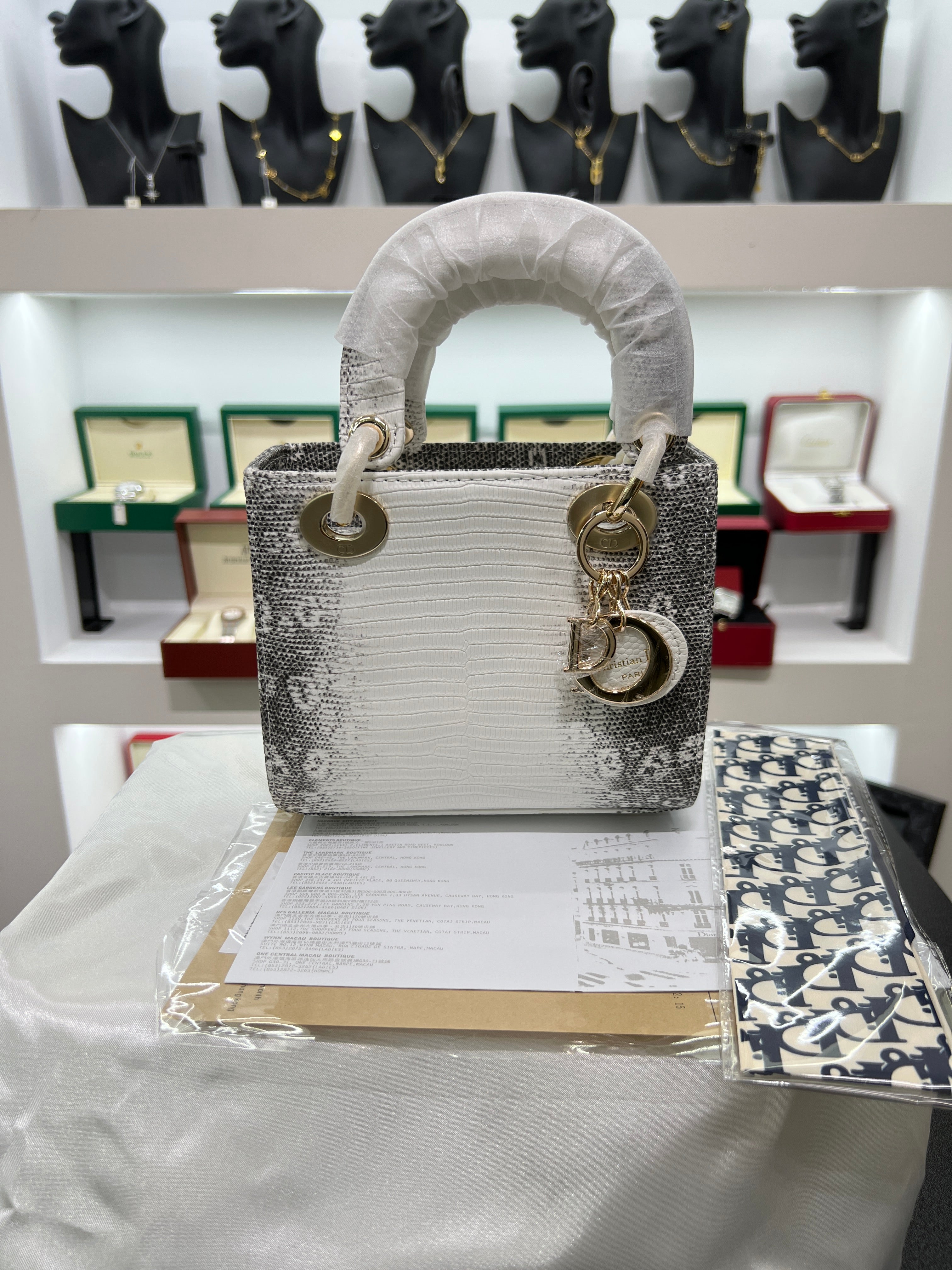 Lady mini Bag in Lizard-Effect Calfskin (Two-Tone)