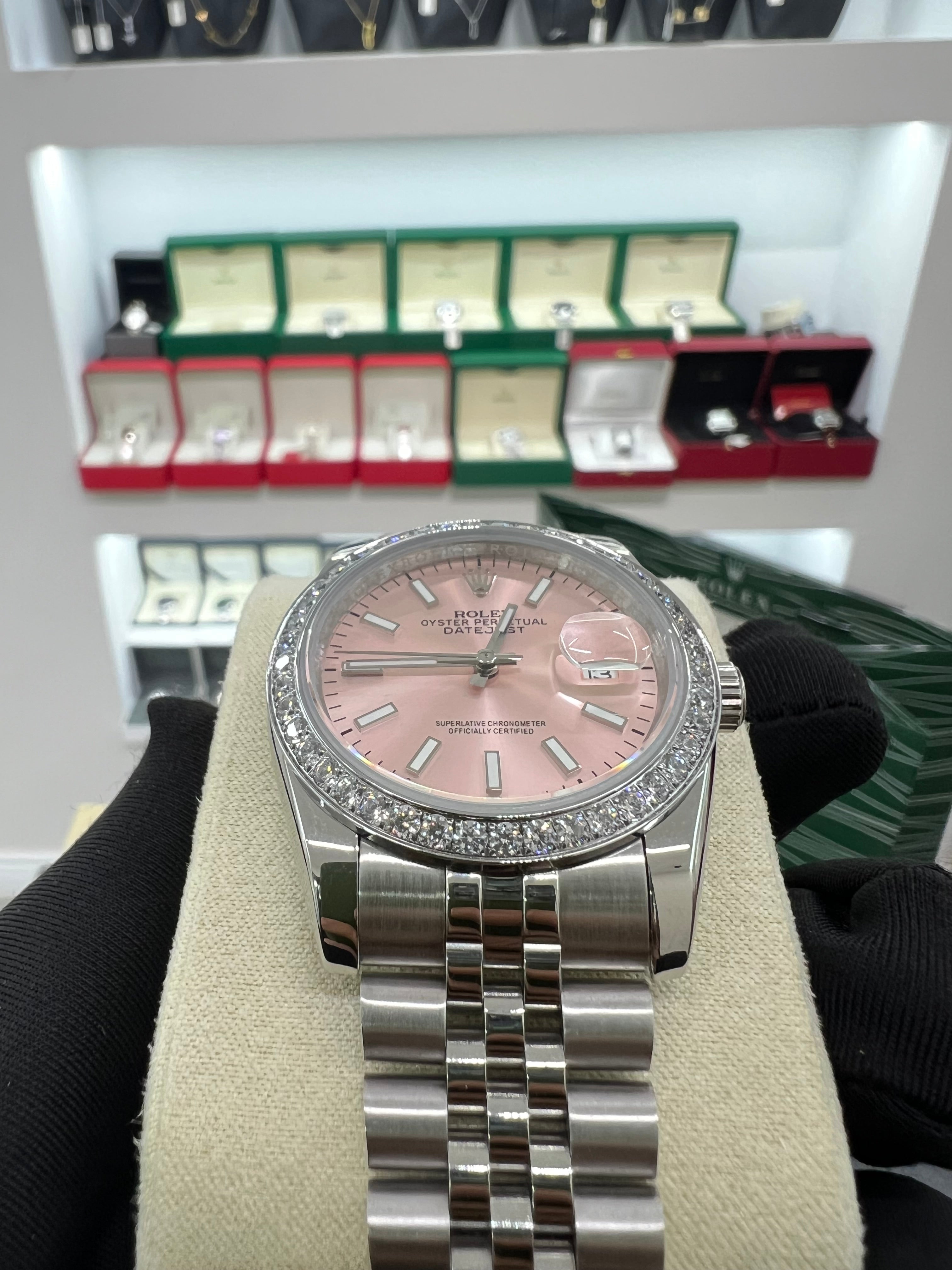 Datejust Pink Dial Diamond Bezel size 36
