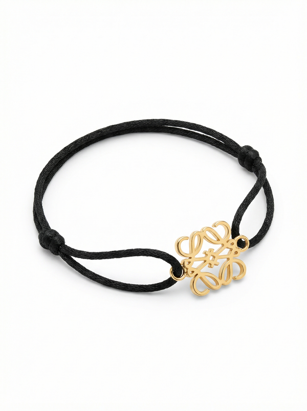 سوار خيط بنقشة هندسية – أسود | Cord Bracelet Geometric Motif – Black