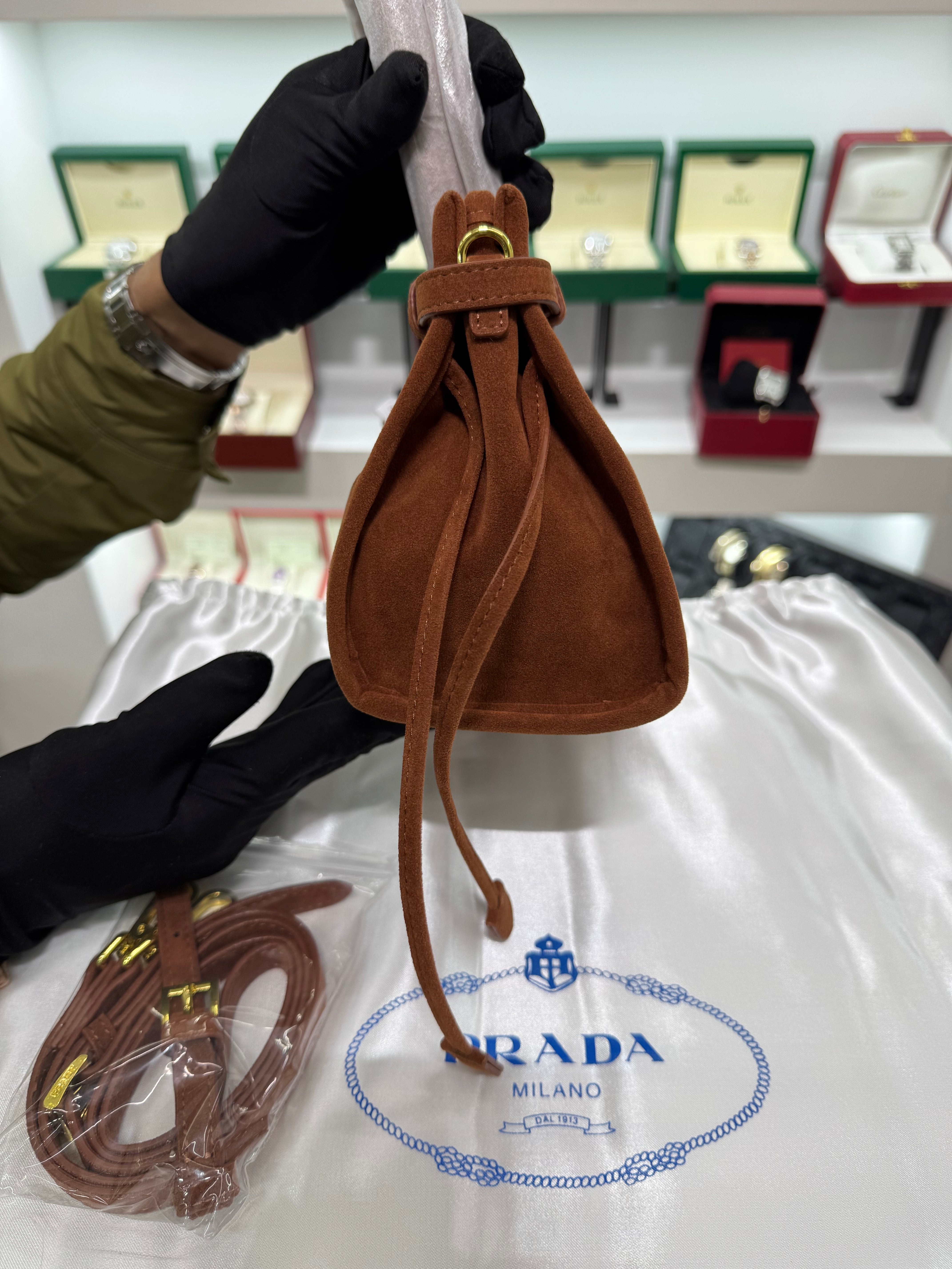 Suede Belted Top-Handle medium Bag