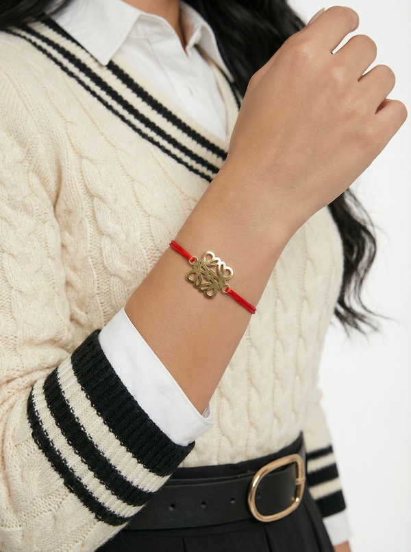 سوار خيط بنقشة هندسية – أحمر | Cord Bracelet Geometric Motif – Red