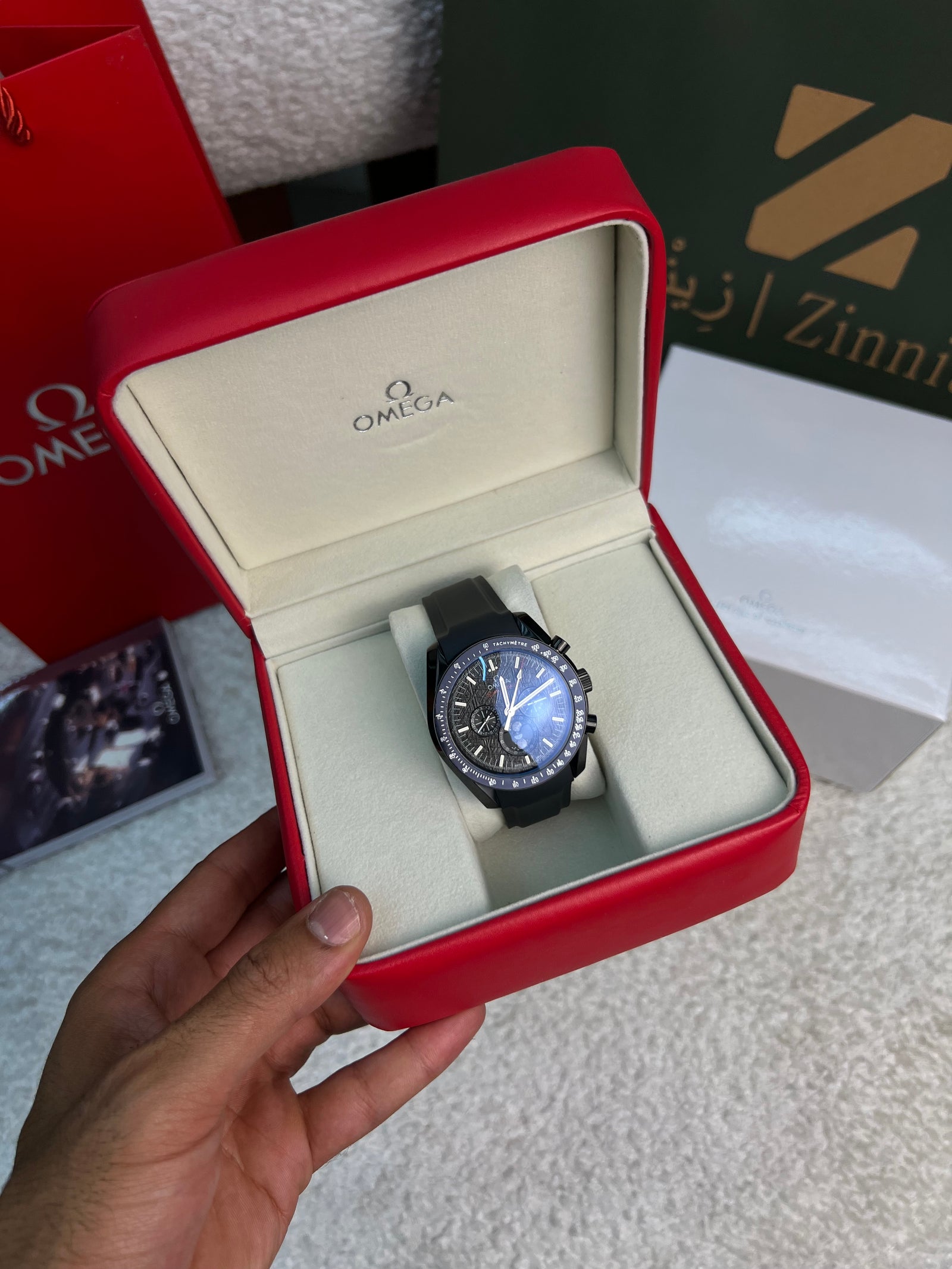 سبيدماستر واجهة القمر سيراميك أسود 44.25 مم Speedmaster Moonphase Black Ceramic