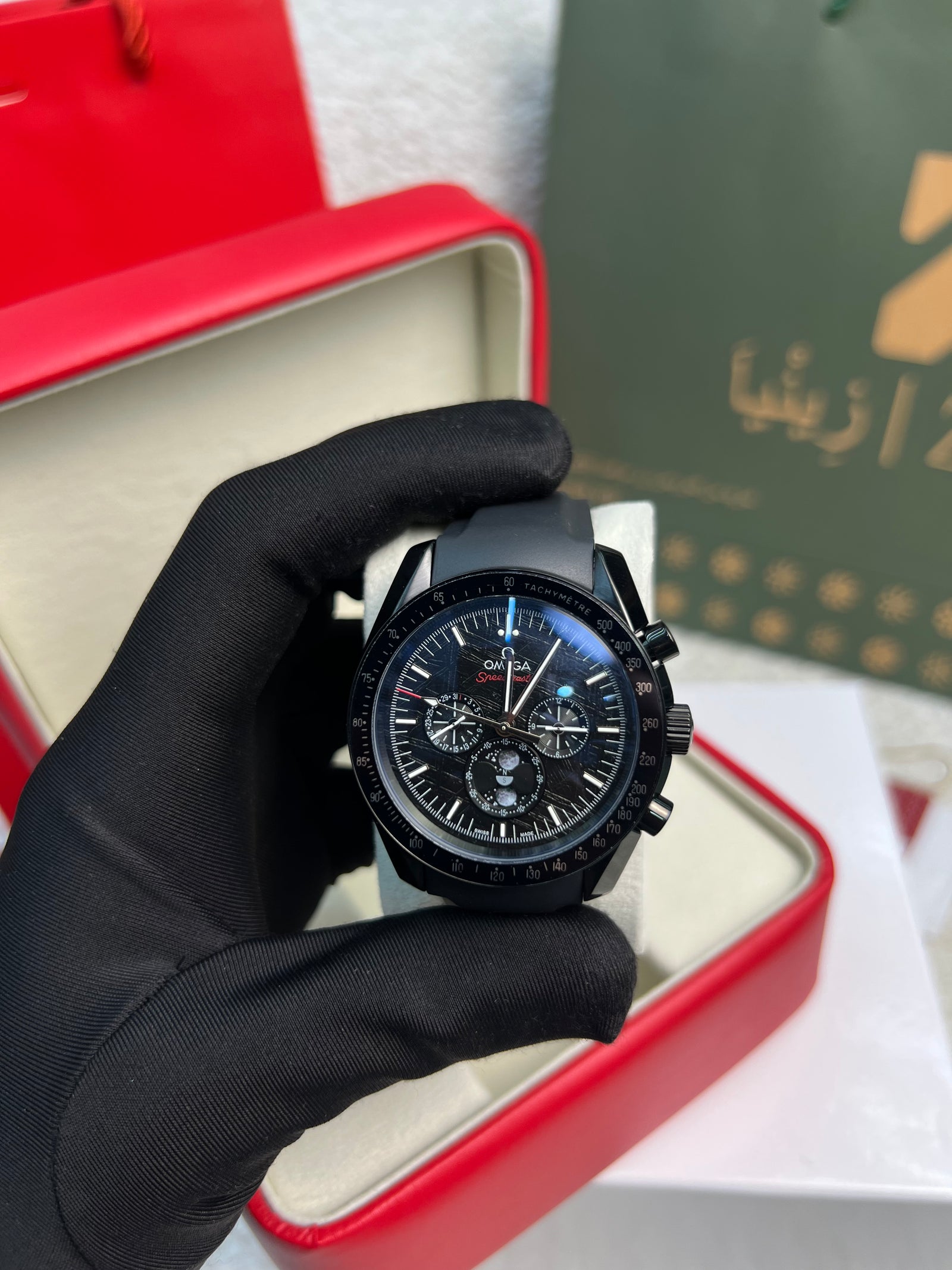 سبيدماستر واجهة القمر سيراميك أسود 44.25 مم Speedmaster Moonphase Black Ceramic