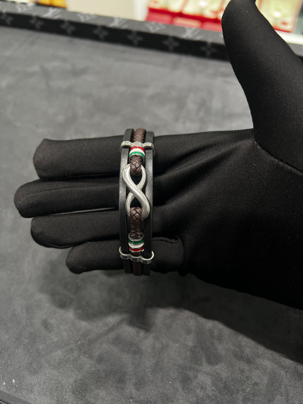 سوار جلد بعقدة اللانهاية الفضية | Leather Infinity Bracelet – Silver