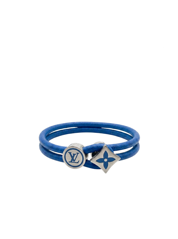 سوار جلد أزرق بلفّتين مع تعليقات الزهرة Double   Wrap Charm Bracelet Bracelet