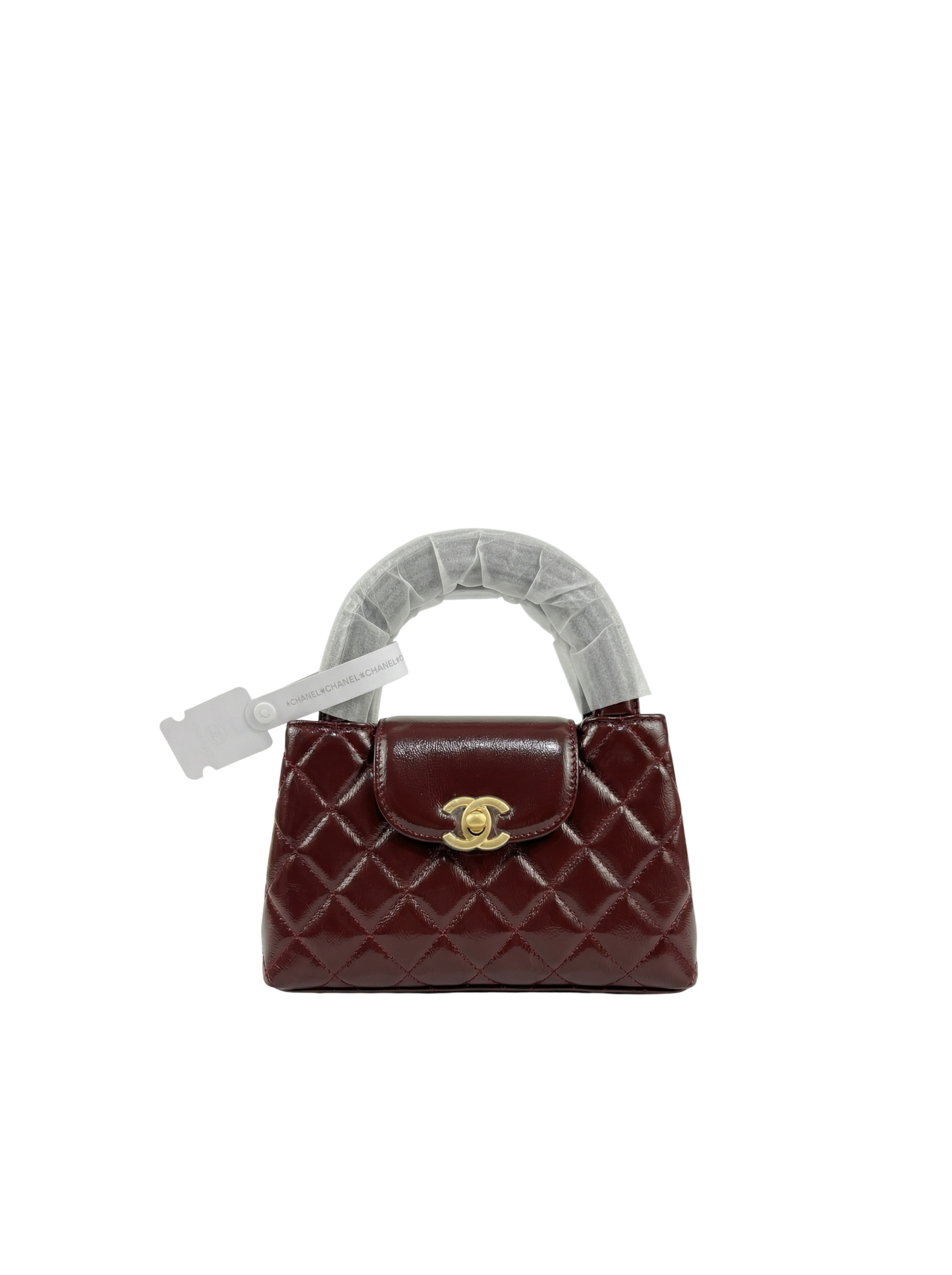 Handle Mini Flap Bag – Patent Calfskin (Burgundy)