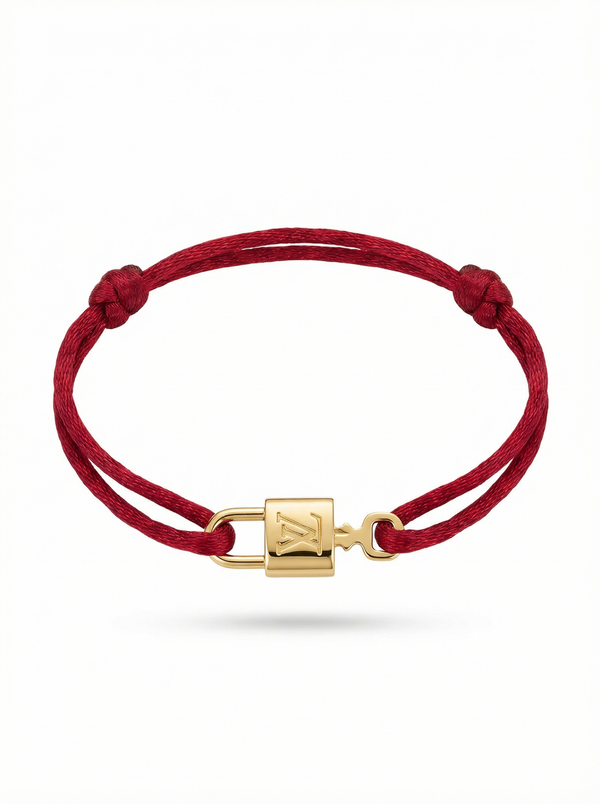 سوار خيط بقفل ذهبي – برقندي | Cord Bracelet Gold Lock – Burgundy