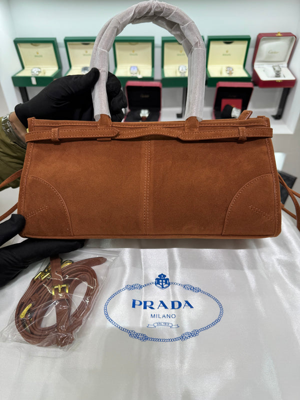 Suede Belted Top-Handle medium Bag