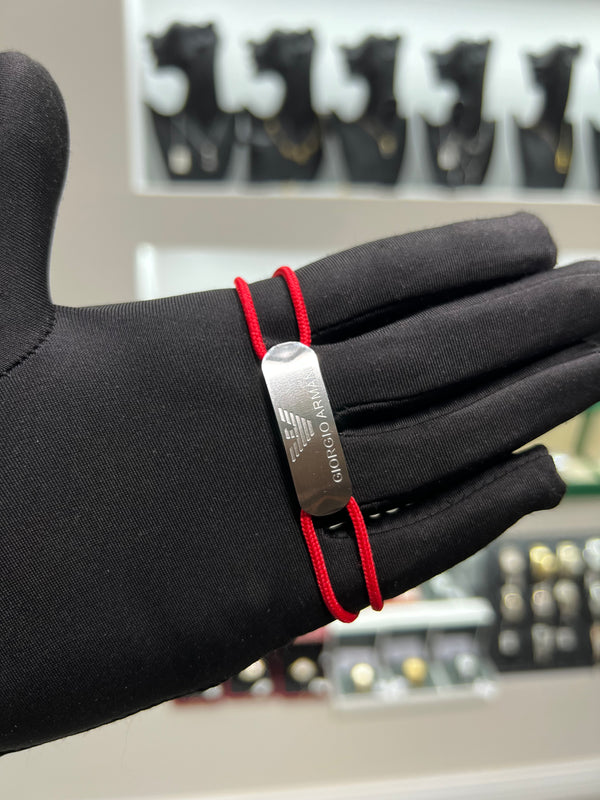 سوار خيط بلوحة مربعة – أحمر | Cord Bracelet Square Plate – Red