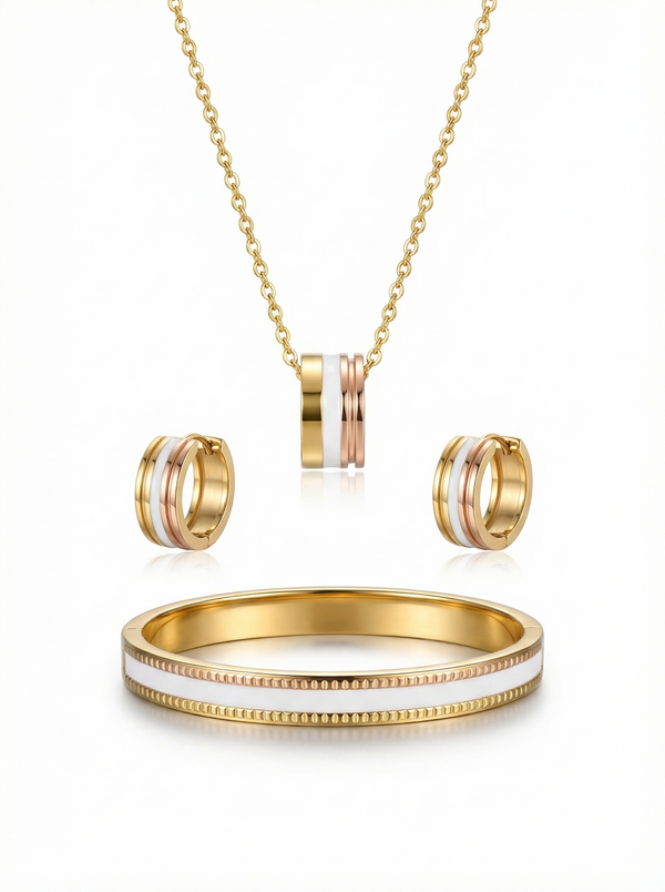 طقم مجوهرات أبيض مذهّب | White Gold Jewelry Set