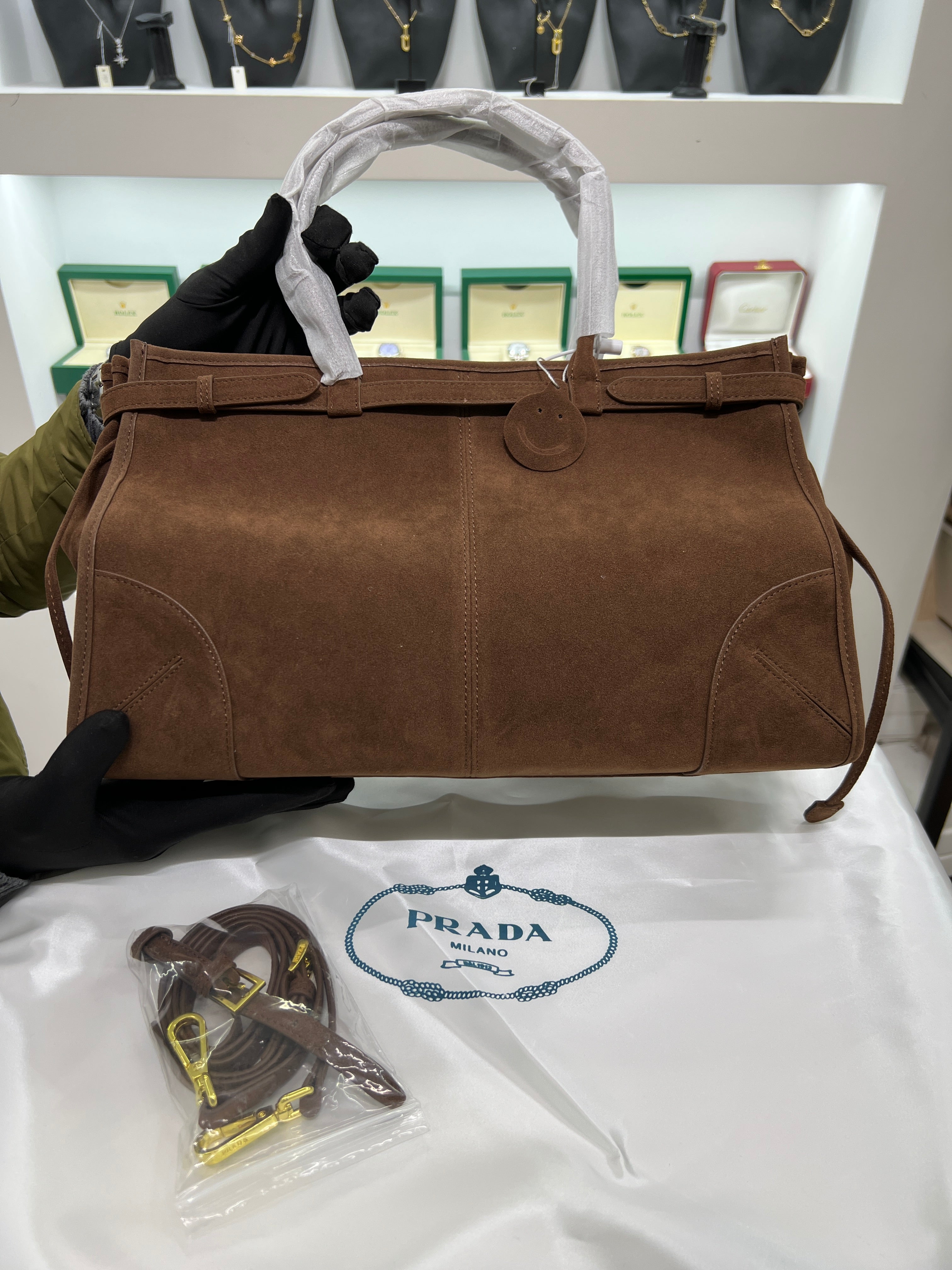 Suede Belted Top-Handle large Bag