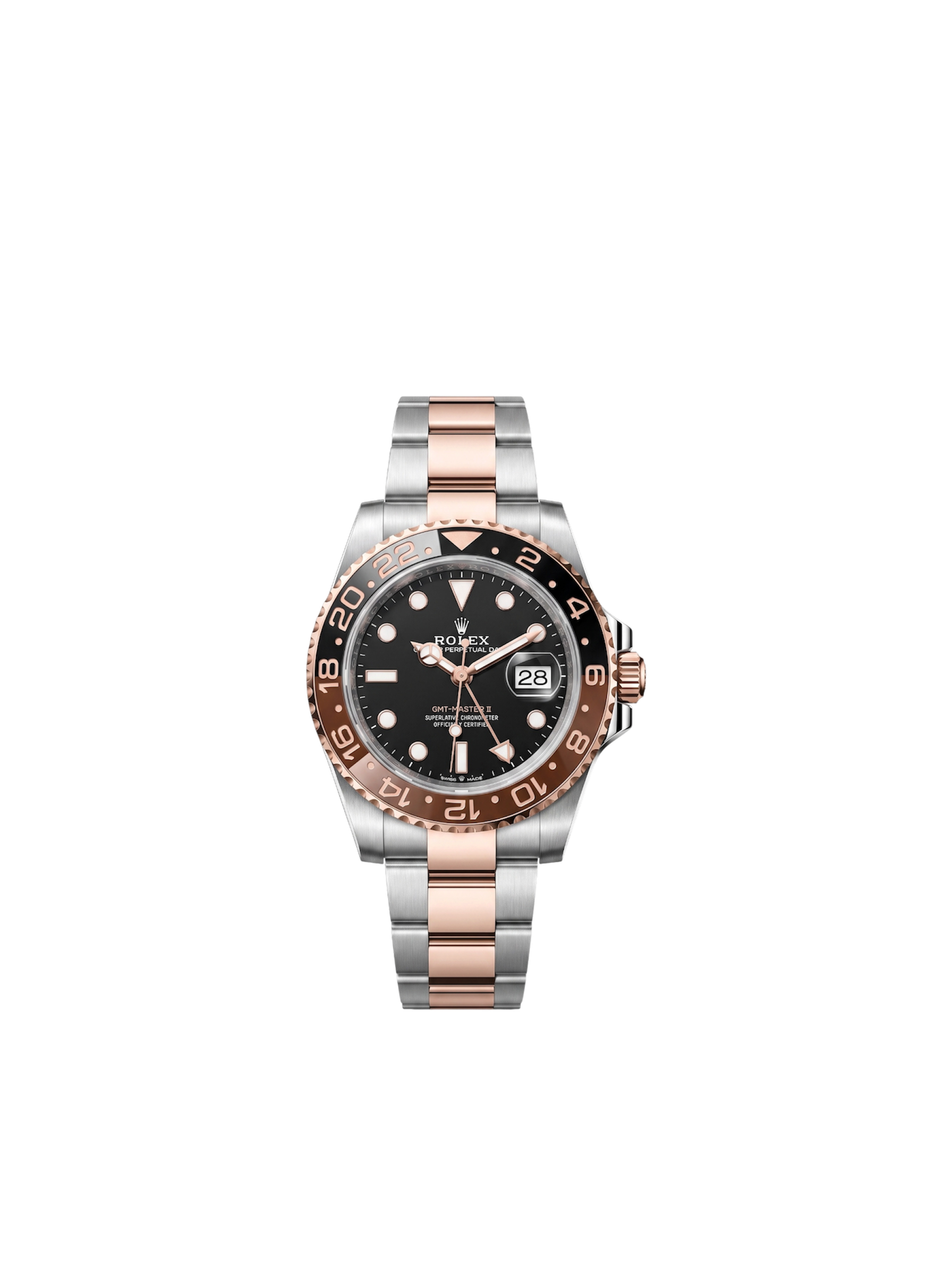 ساعة Root Beer روت بير ثنائية اللون بمينا أسود وإطار سيراميك بني — ستانلس وذهبي | Root Beer Two-Tone Watch