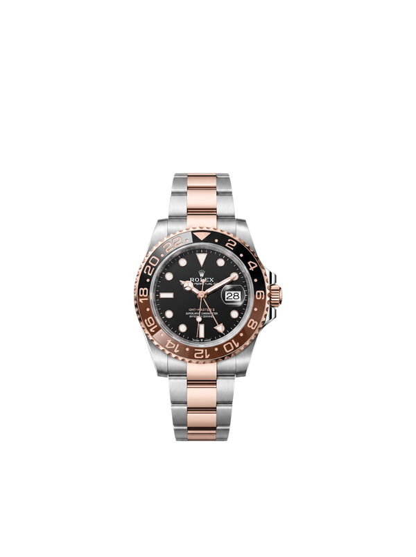 ساعة Root Beer روت بير ثنائية اللون بمينا أسود وإطار سيراميك بني — ستانلس وذهبي | Root Beer Two-Tone Watch