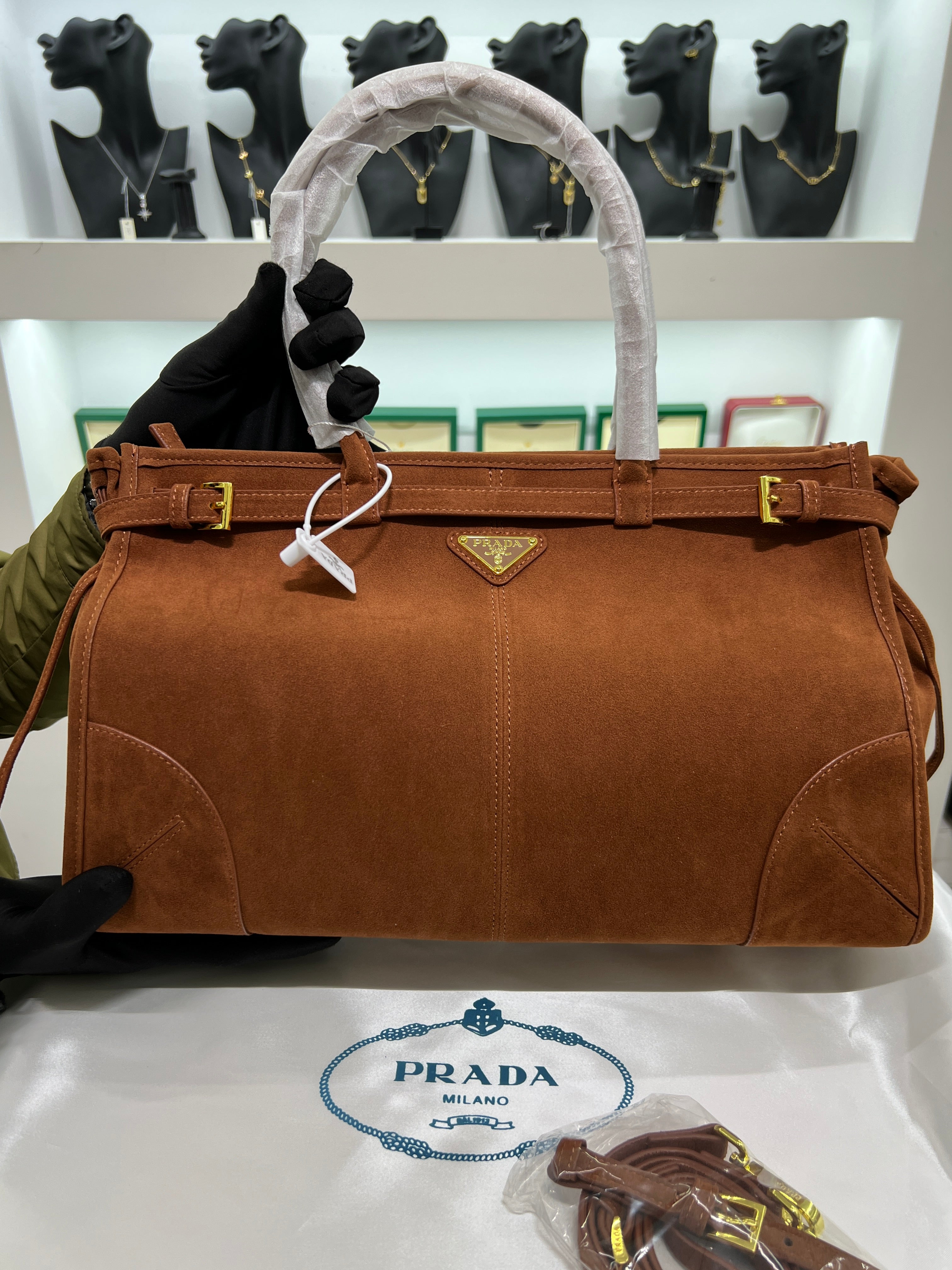 Suede Belted Top-Handle large Bag