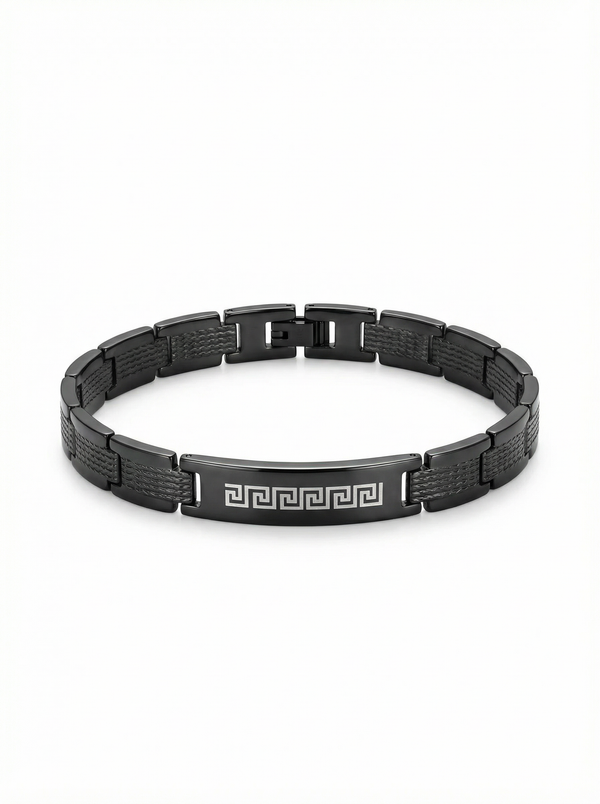 سوار ستيل أسود بميدالية دائرية | Black Steel Medallion Bracelet