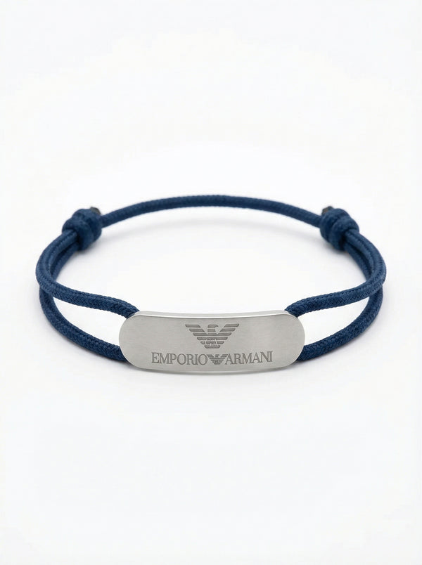 سوار خيط بلوحة مربعة – أزرق | Cord Bracelet Square Plate – Blue